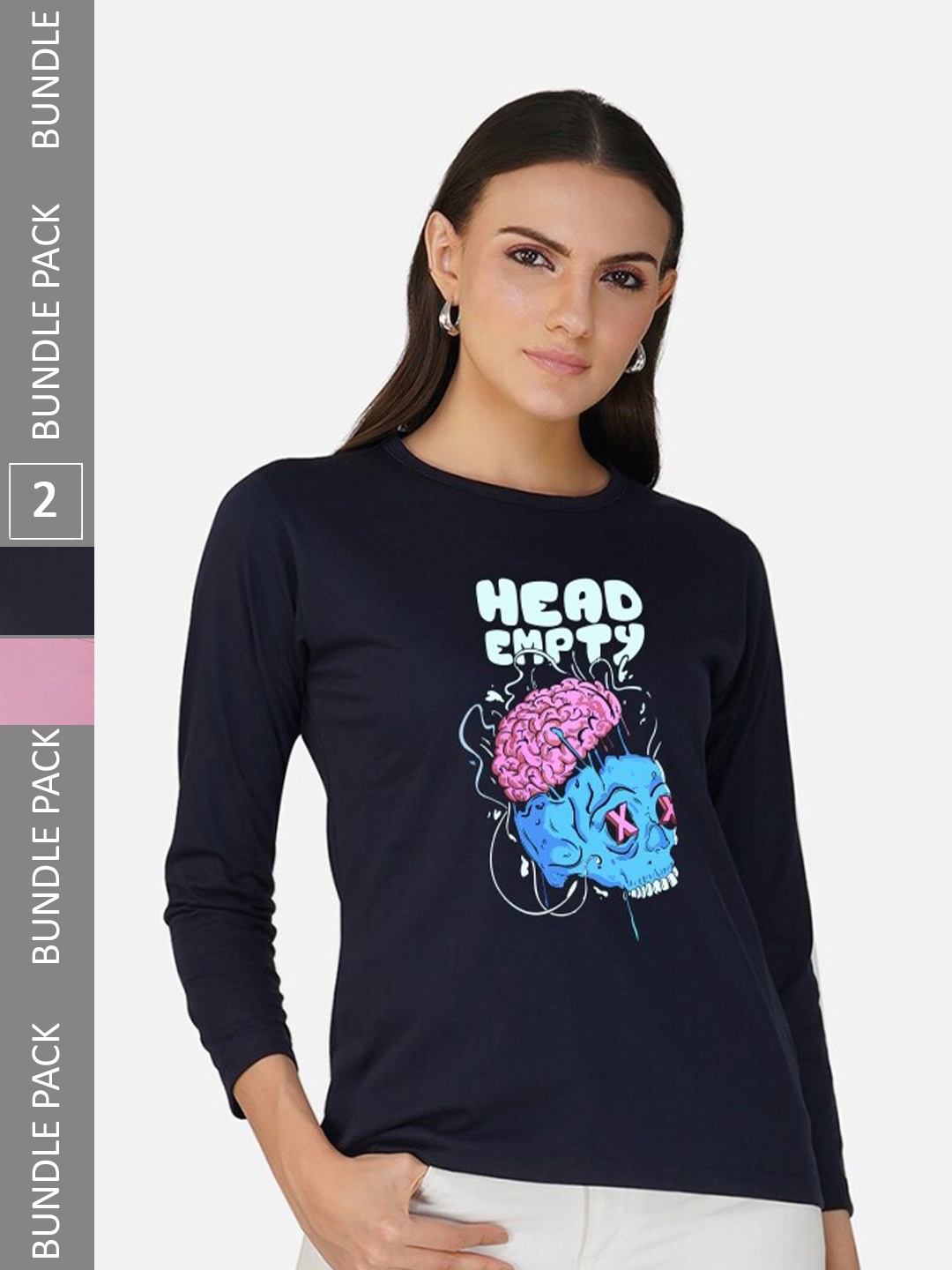 

CHOZI Pack Of 2 Graphic Printed Cotton T-shirt, Navy blue