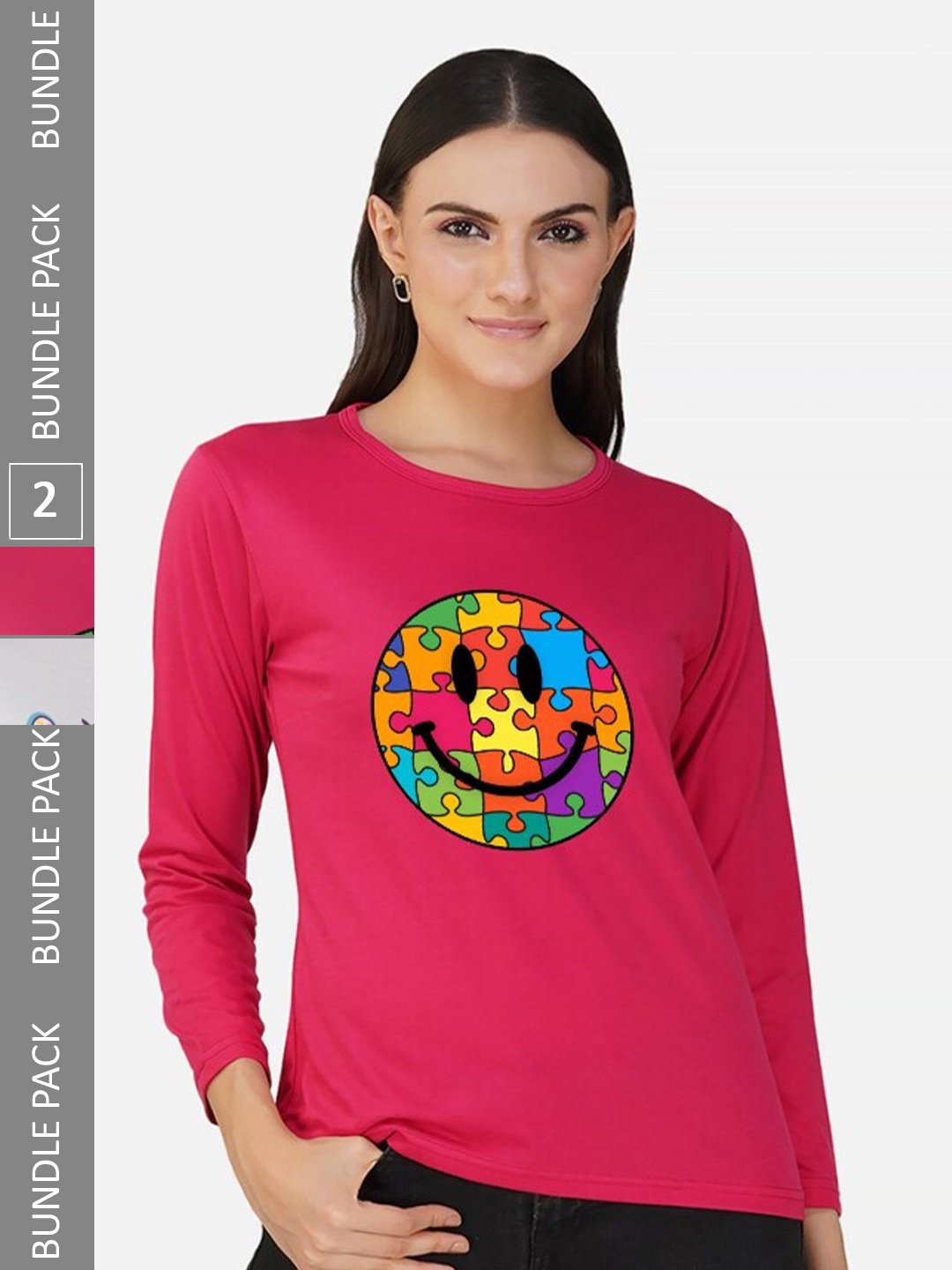 

CHOZI Pack Of 2 Graphic Printed Round Neck Cotton T-shirt, Pink