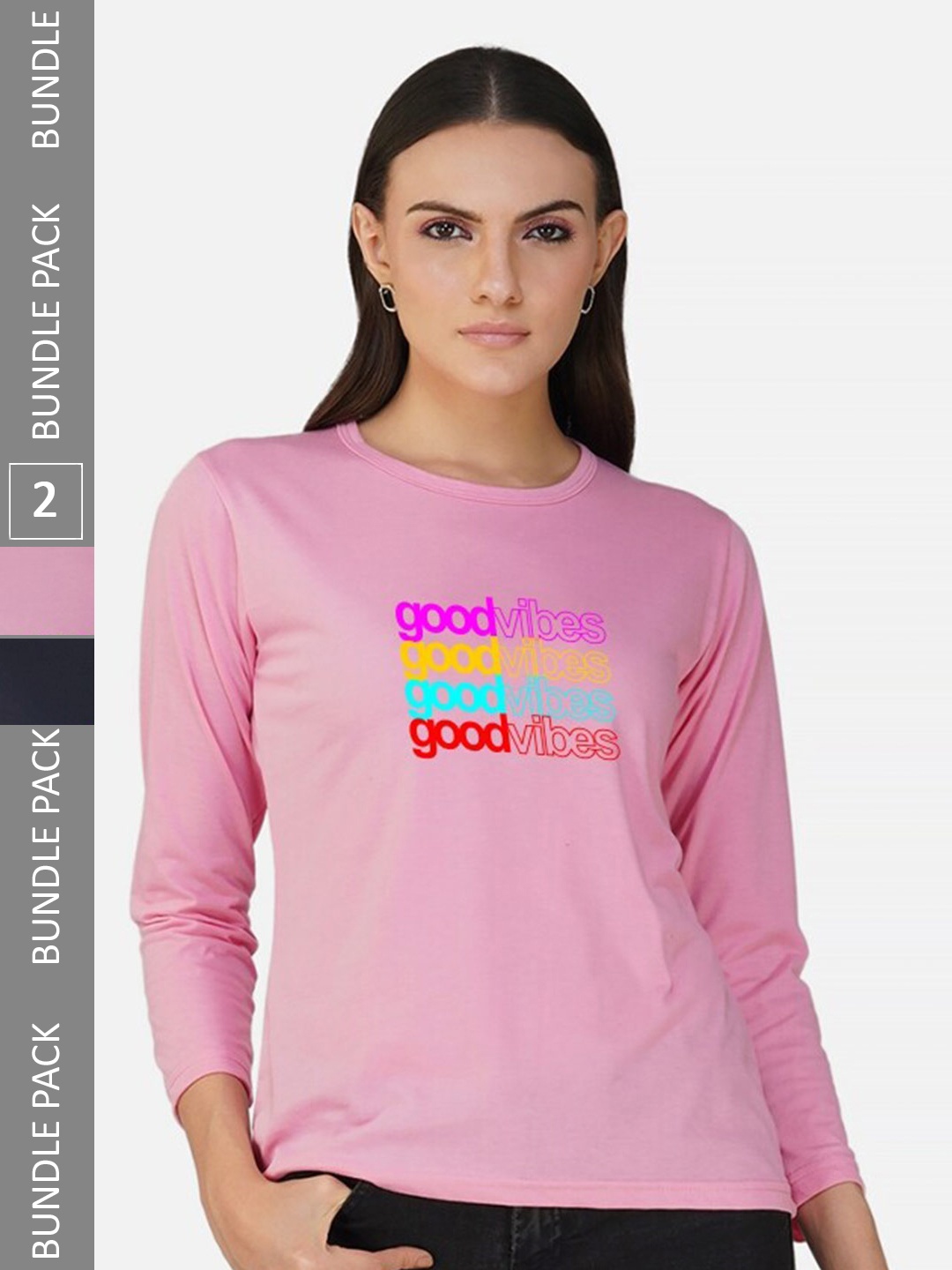 

CHOZI Pack Of 2 Typography Graphic Printed Cotton T-shirt, Pink
