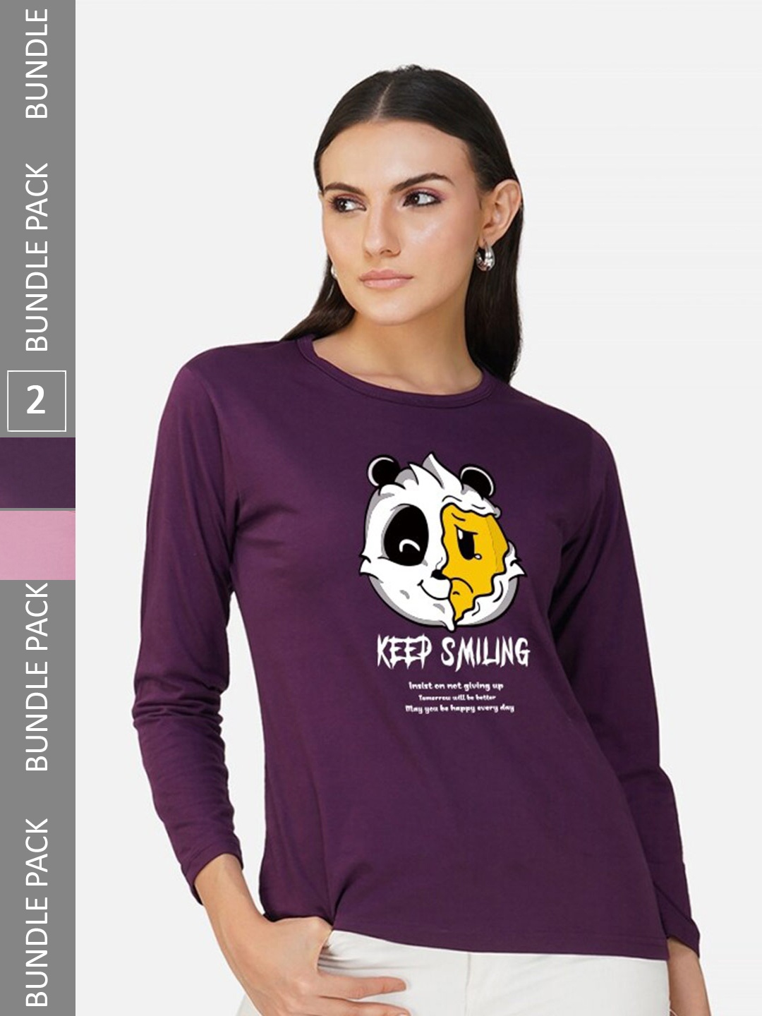 

CHOZI Pack Of 2 Graphic Printed Round Neck Cotton T-shirt, Purple