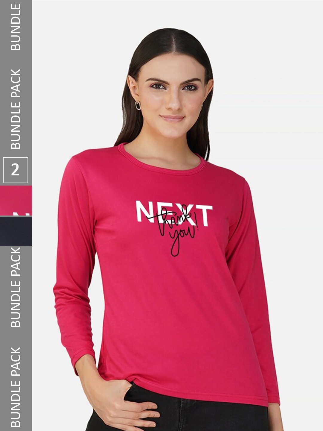 

CHOZI Pack Of 2 Printed Round Neck Cotton T-shirt, Pink