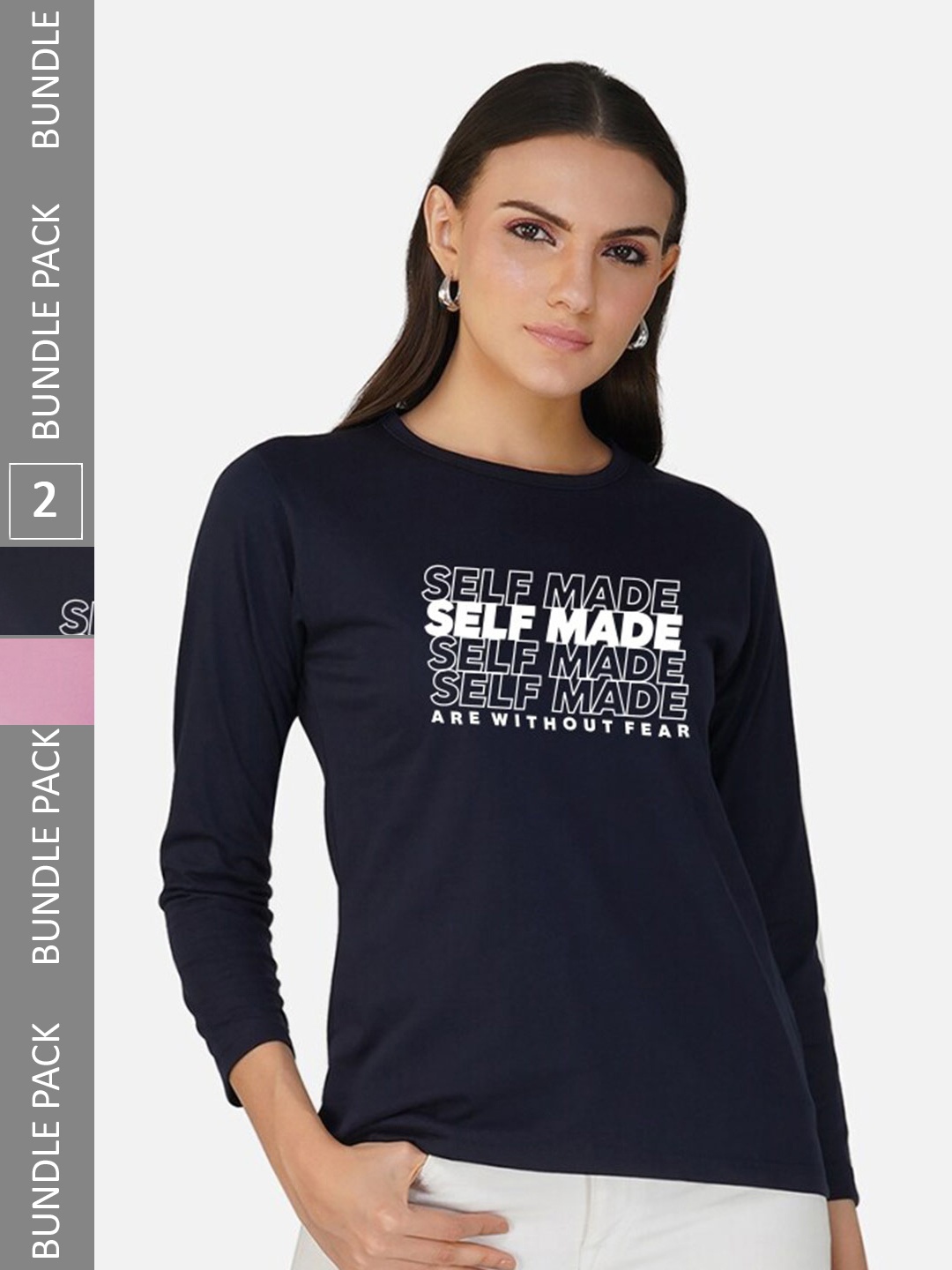 

CHOZI Pack Of 2 Typography Printed Cotton T-shirt, Navy blue