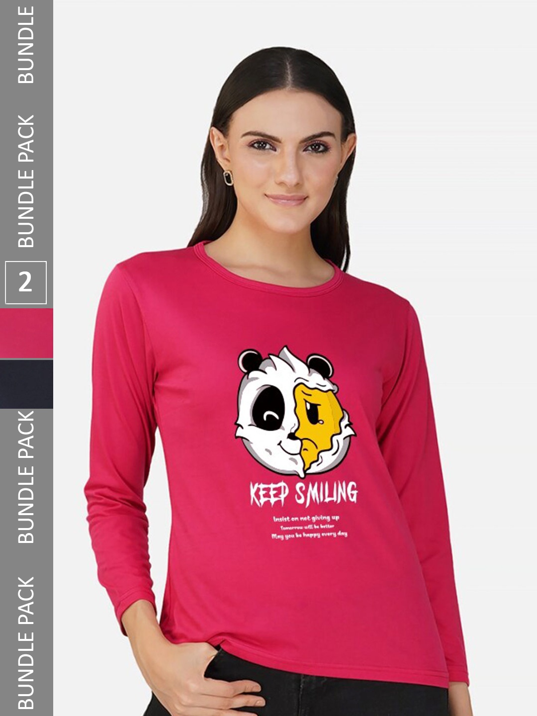 

CHOZI Pack Of 2 Graphic Printed Cotton T-shirt, Pink