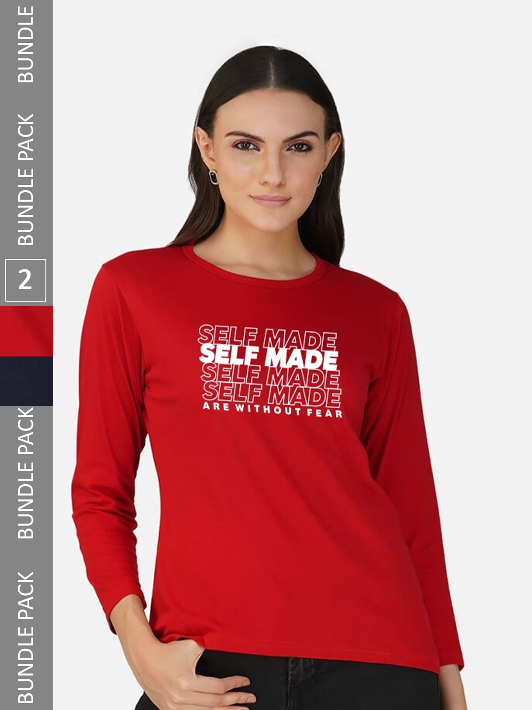 

CHOZI Pack Of 2 Typography Printed Cotton T-shirt, Red