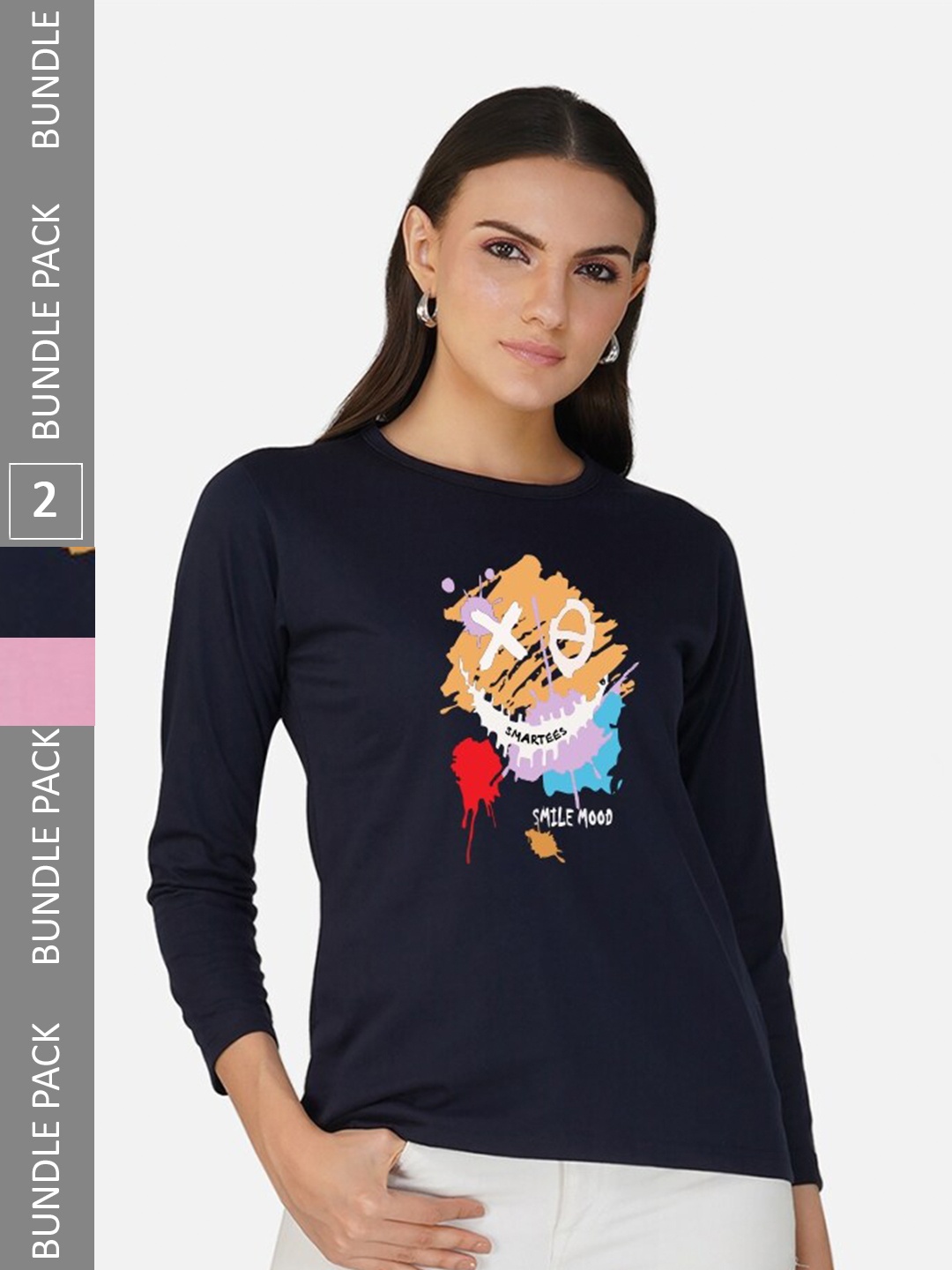 

CHOZI Pack Of 2 Graphic Printed Cotton T-shirt, Navy blue
