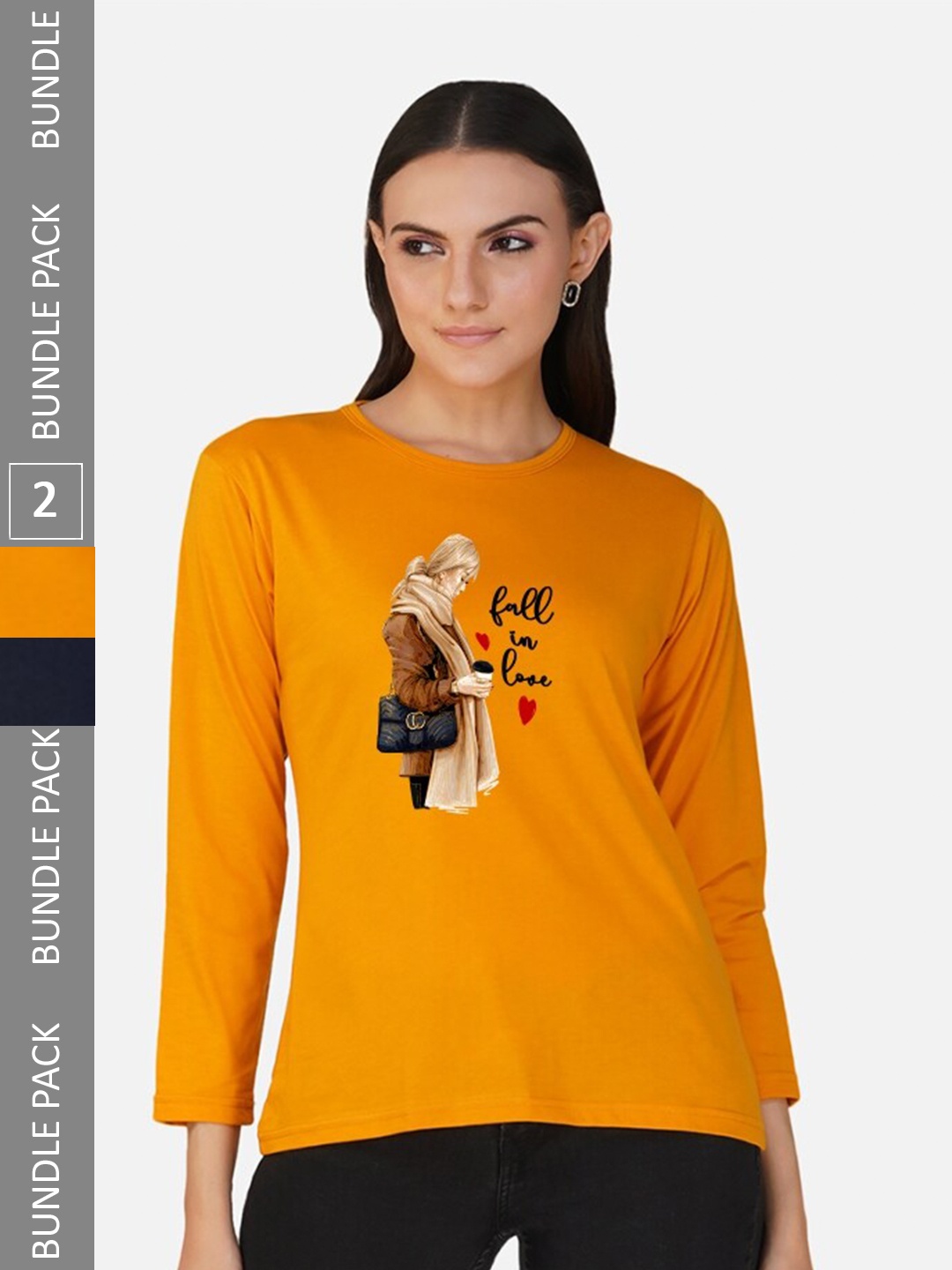 

CHOZI Pack Of 2 Graphic Printed Cotton T-shirt, Mustard