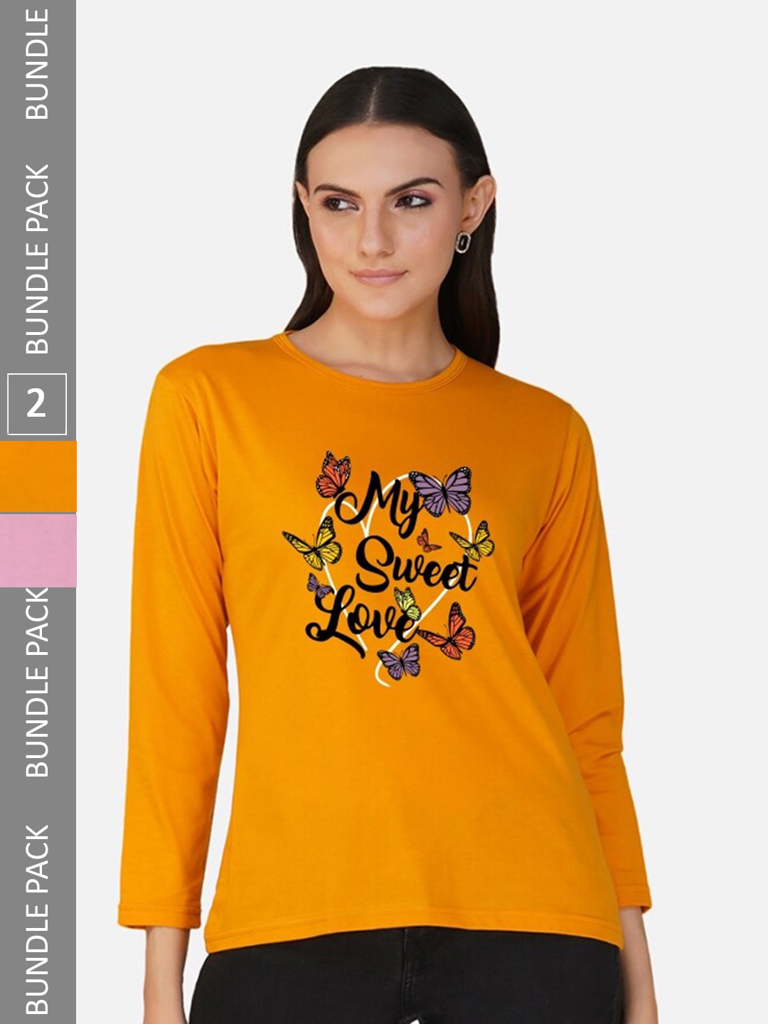 

CHOZI Pack of 2 Typography Printed Cotton T-shirt, Mustard