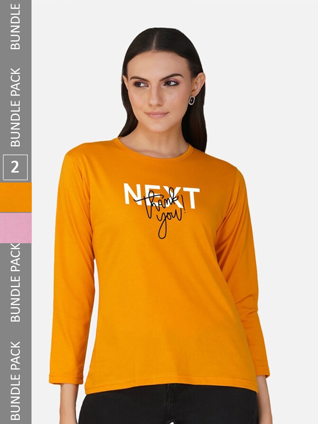 

CHOZI Pack Of 2 Typography Printed Cotton T-shirt, Mustard
