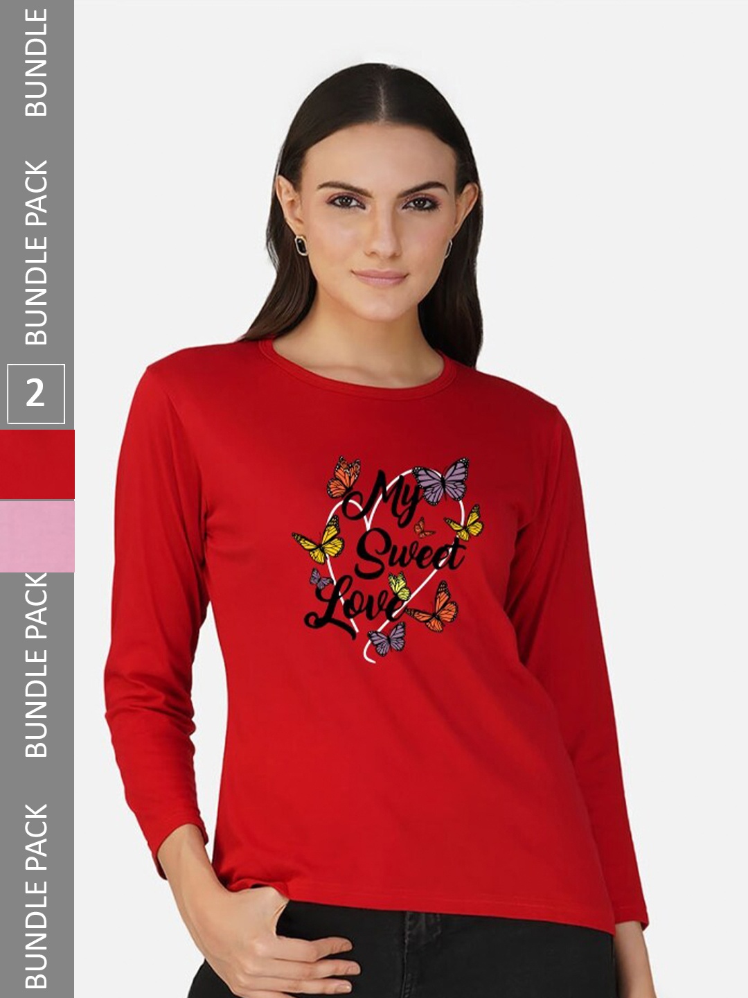 

CHOZI Pack Of 2 Typography Printed Cotton T-shirt, Red