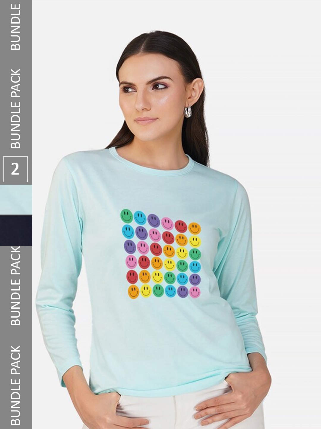 

CHOZI Pack Of 2 Graphic Printed Cotton T-shirt, Turquoise blue