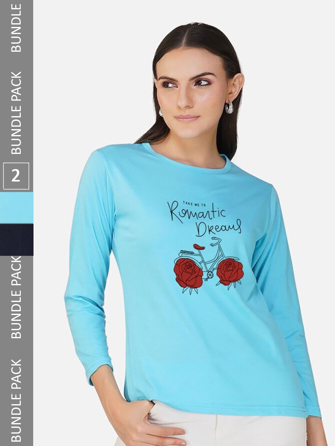 

CHOZI Pack Of 2 Typography Printed Cotton T-shirt, Blue