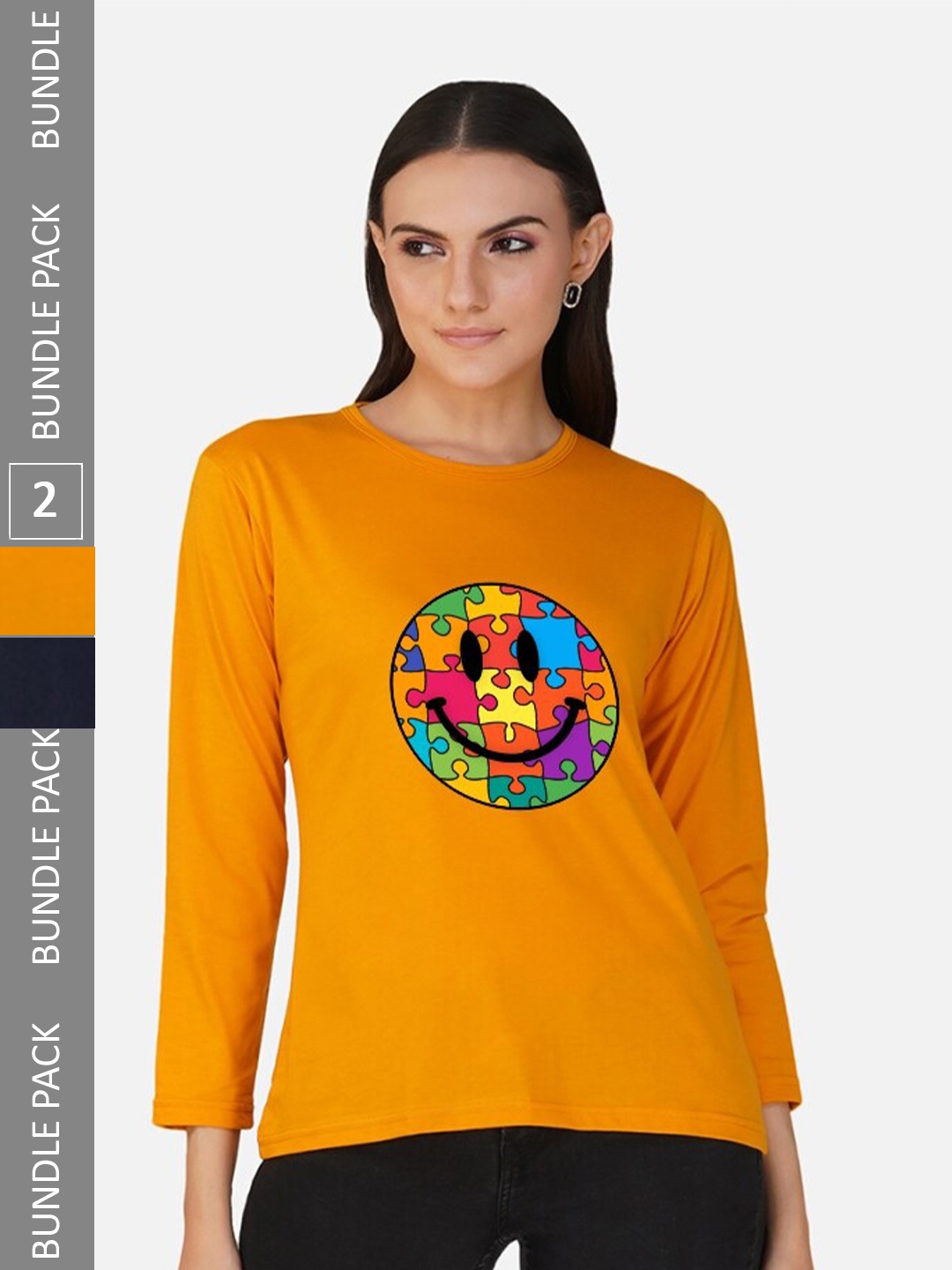 

CHOZI Pack Of 2 Graphic Printed Cotton T-shirt, Mustard