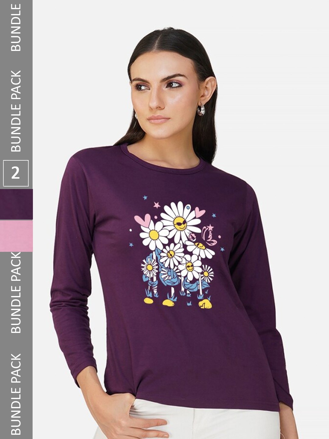 

CHOZI Pack Of 2 Graphic Printed Cotton T-shirt, Purple