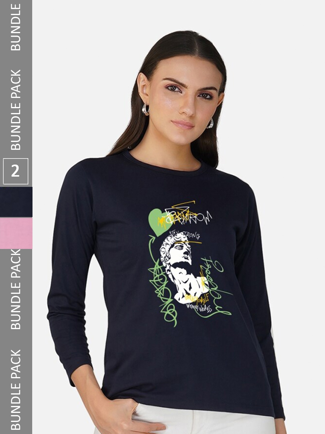 

CHOZI Pack of 2 Graphic Printed Cotton T-shirt, Navy blue