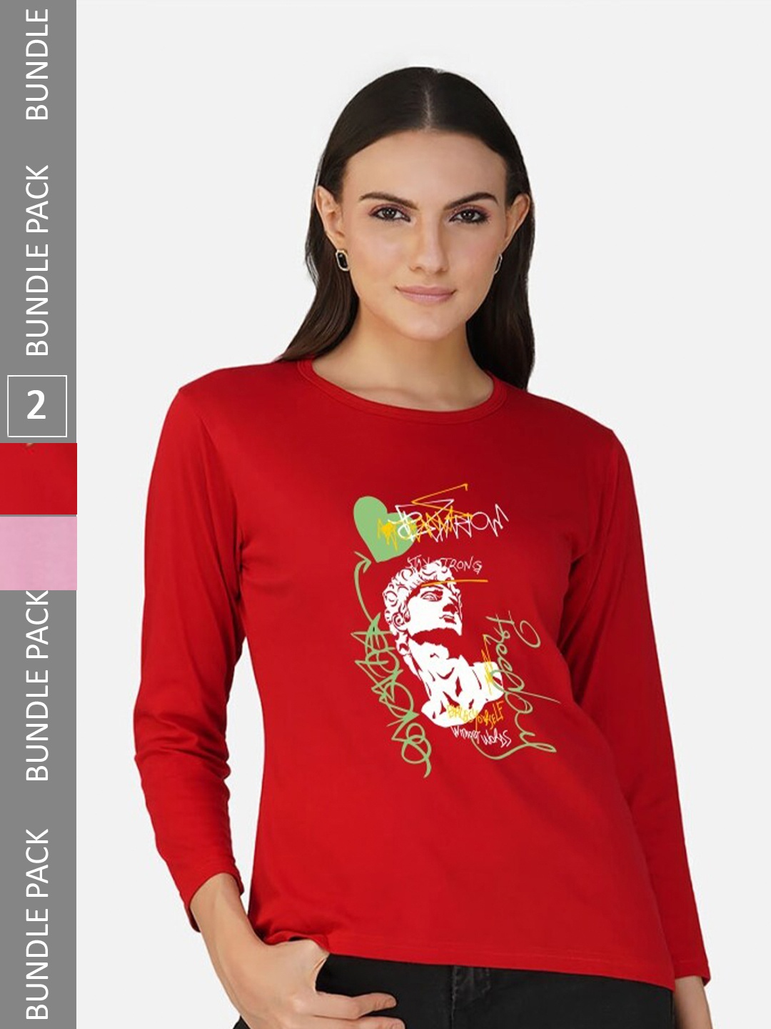 

CHOZI Pack Of 2 Graphic Printed Cotton T-shirt, Red