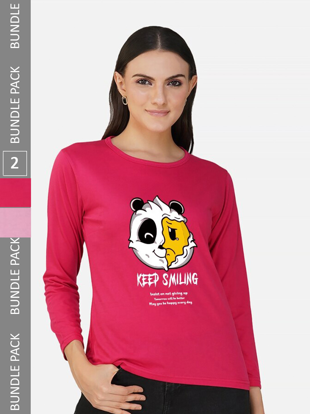 

CHOZI Pack Of 2 Graphic Printed Cotton T-shirt, Pink