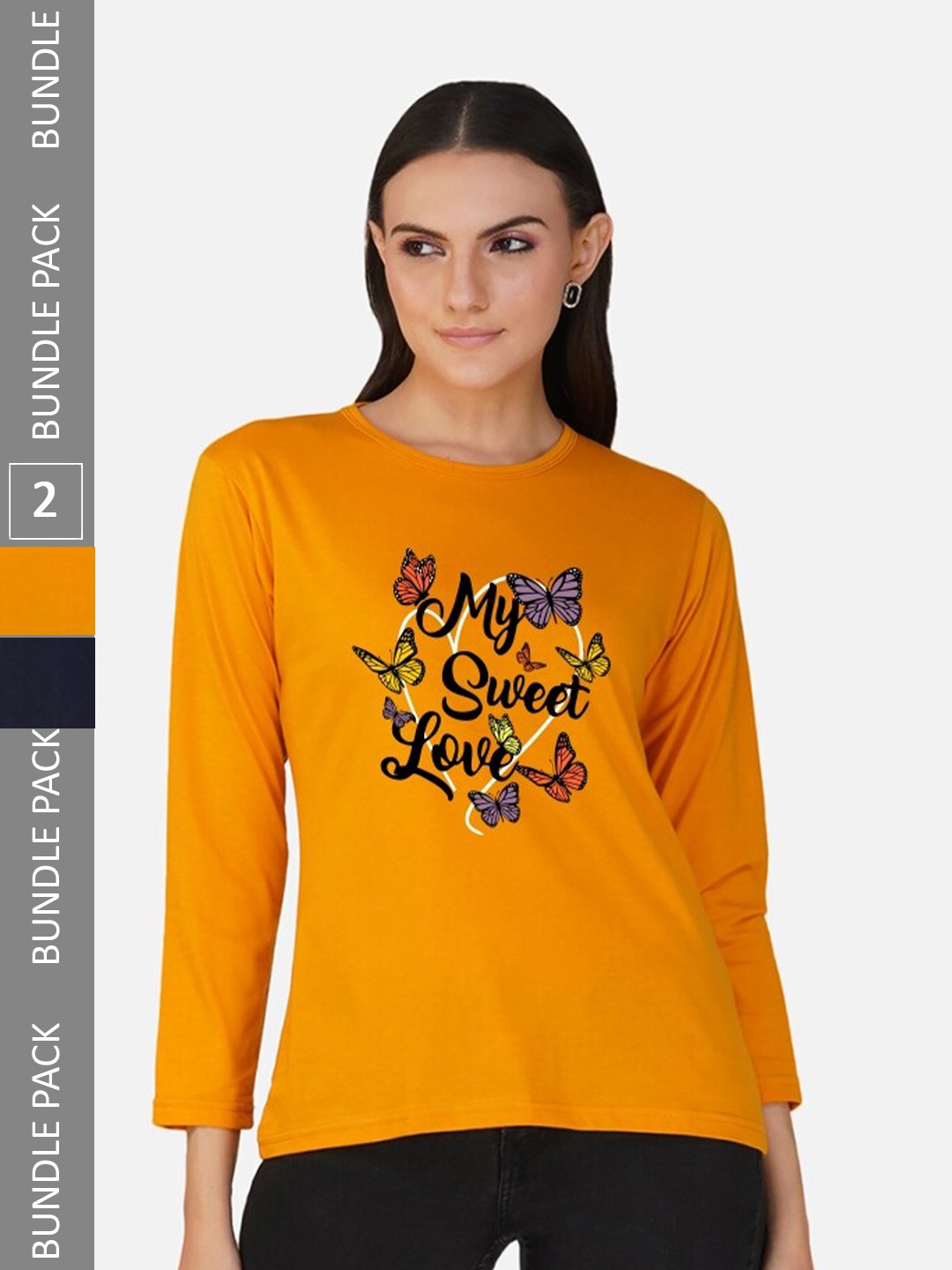 

CHOZI Pack Of 2 Typography Printed Cotton T-shirt, Mustard
