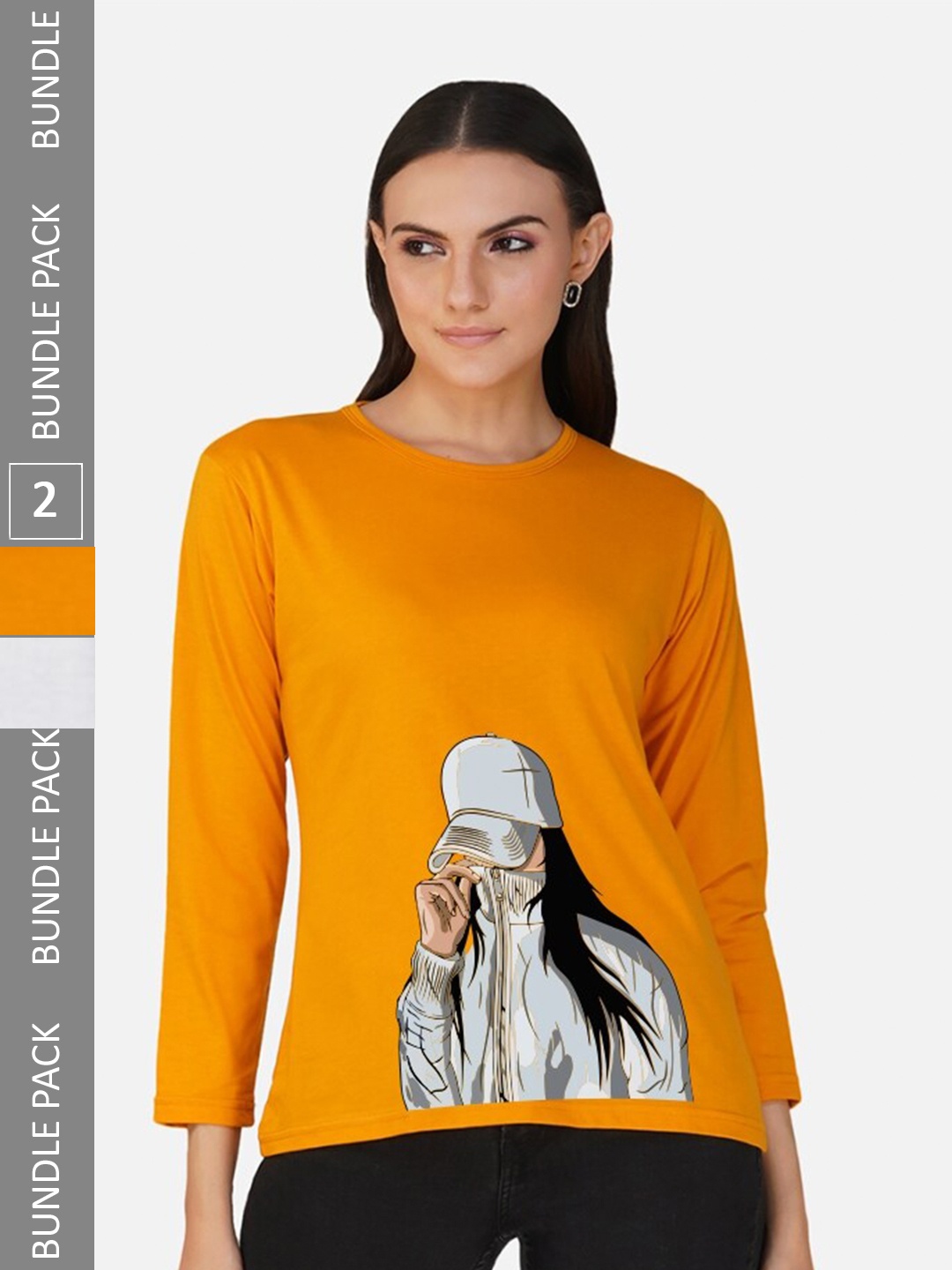 

CHOZI Pack Of 2 Graphic Printed Cotton T-shirt, Mustard