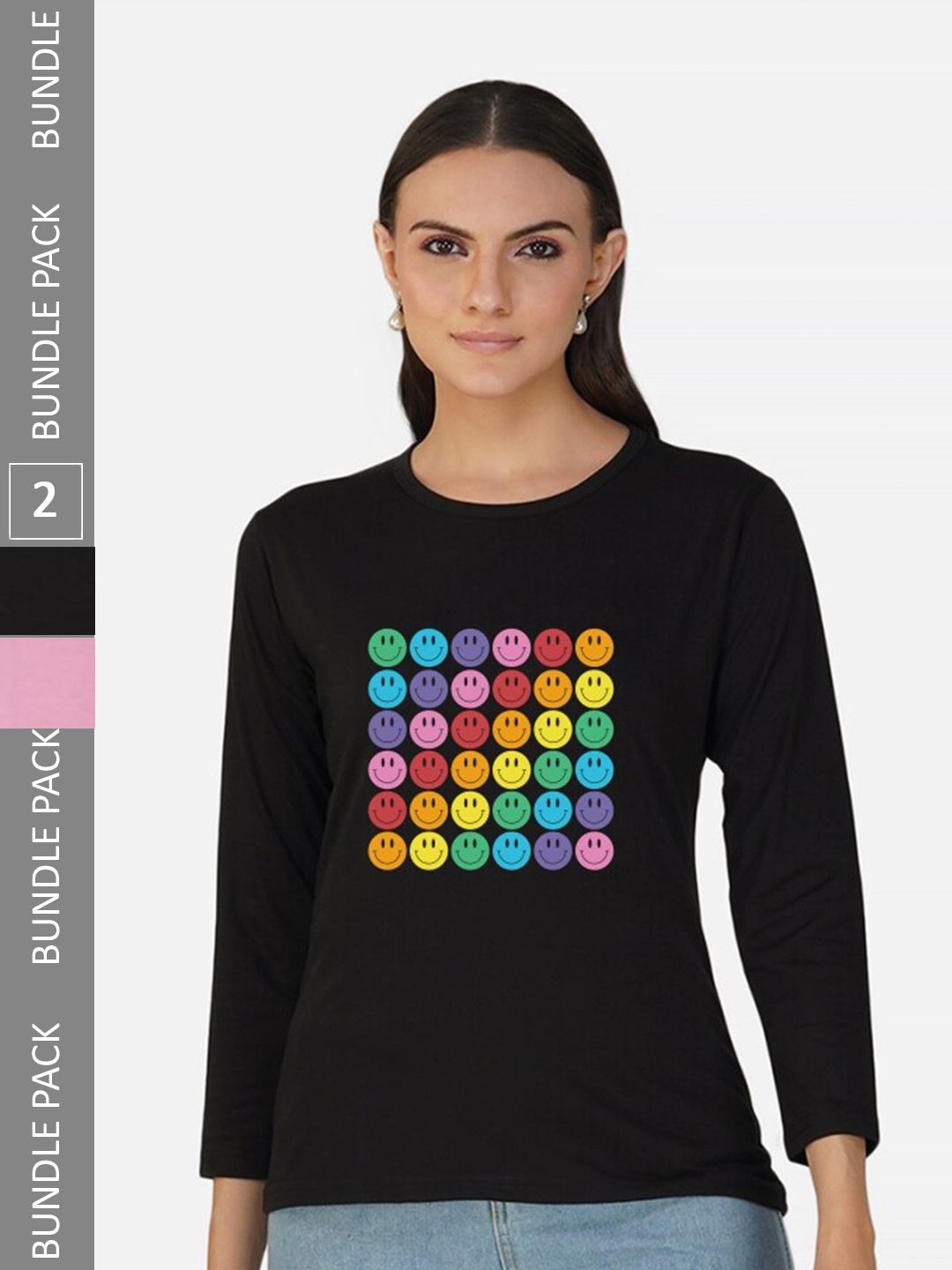 

CHOZI Pack Of 2 Conversational Printed Cotton T-shirt, Black