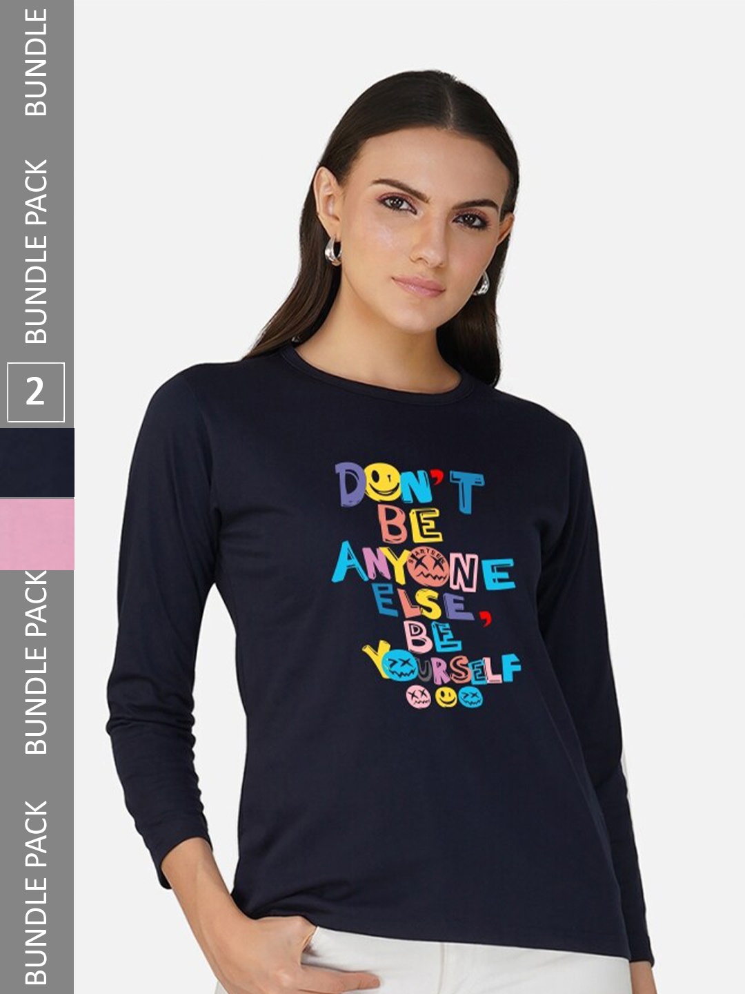 

CHOZI Pack Of 2 Typography Printed Cotton T-shirt, Navy blue