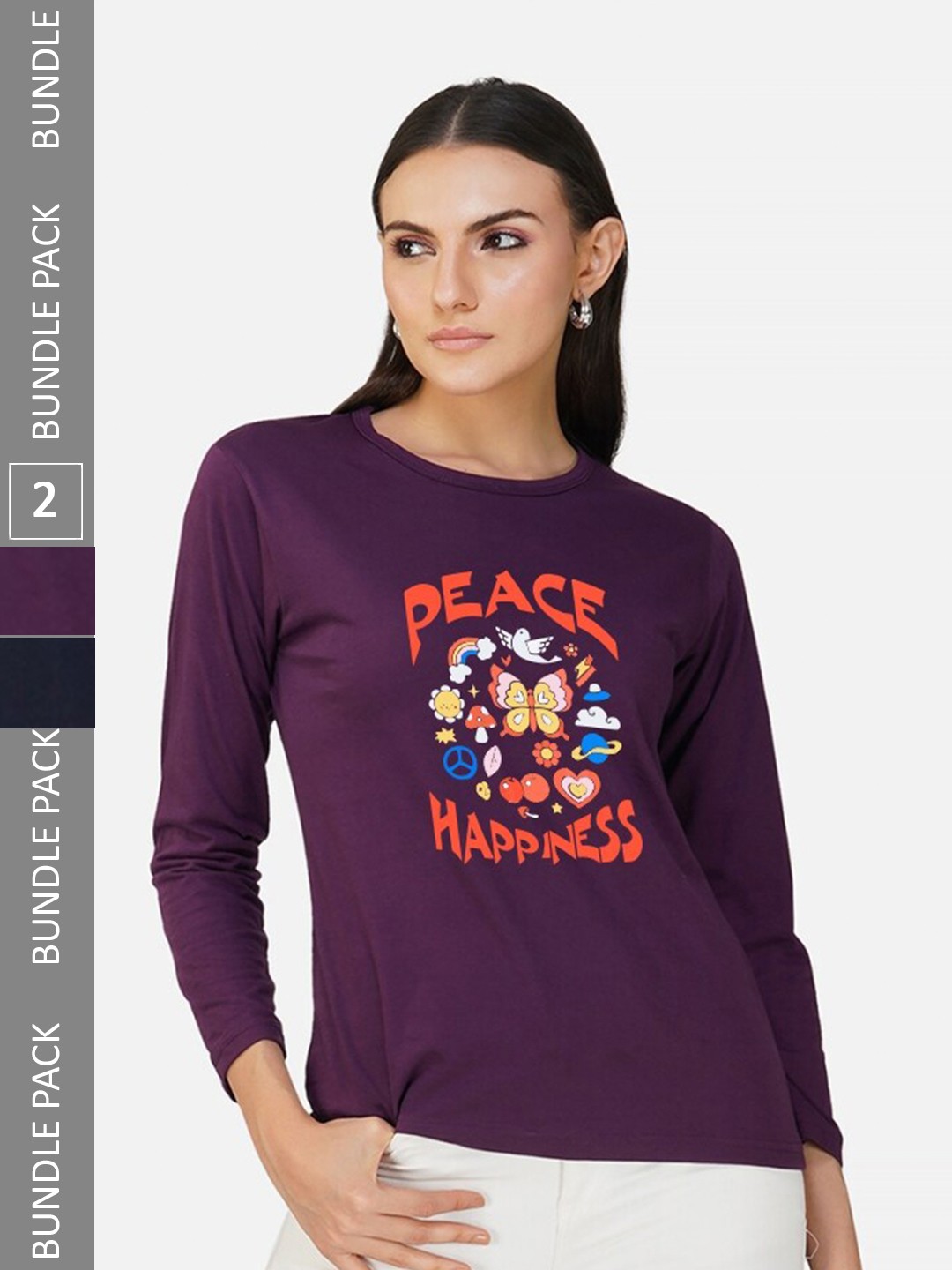 

CHOZI Pack Of 2 Graphic Printed Cotton T-shirt, Purple