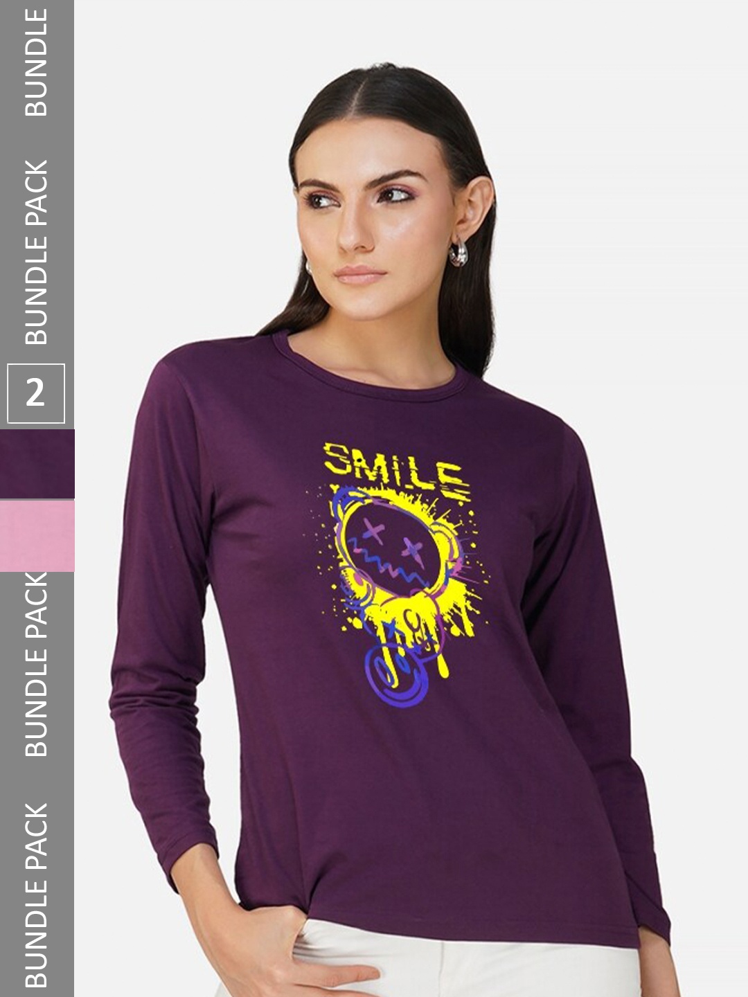 

CHOZI Pack Of 2 Graphic Printed Cotton T-shirt, Purple