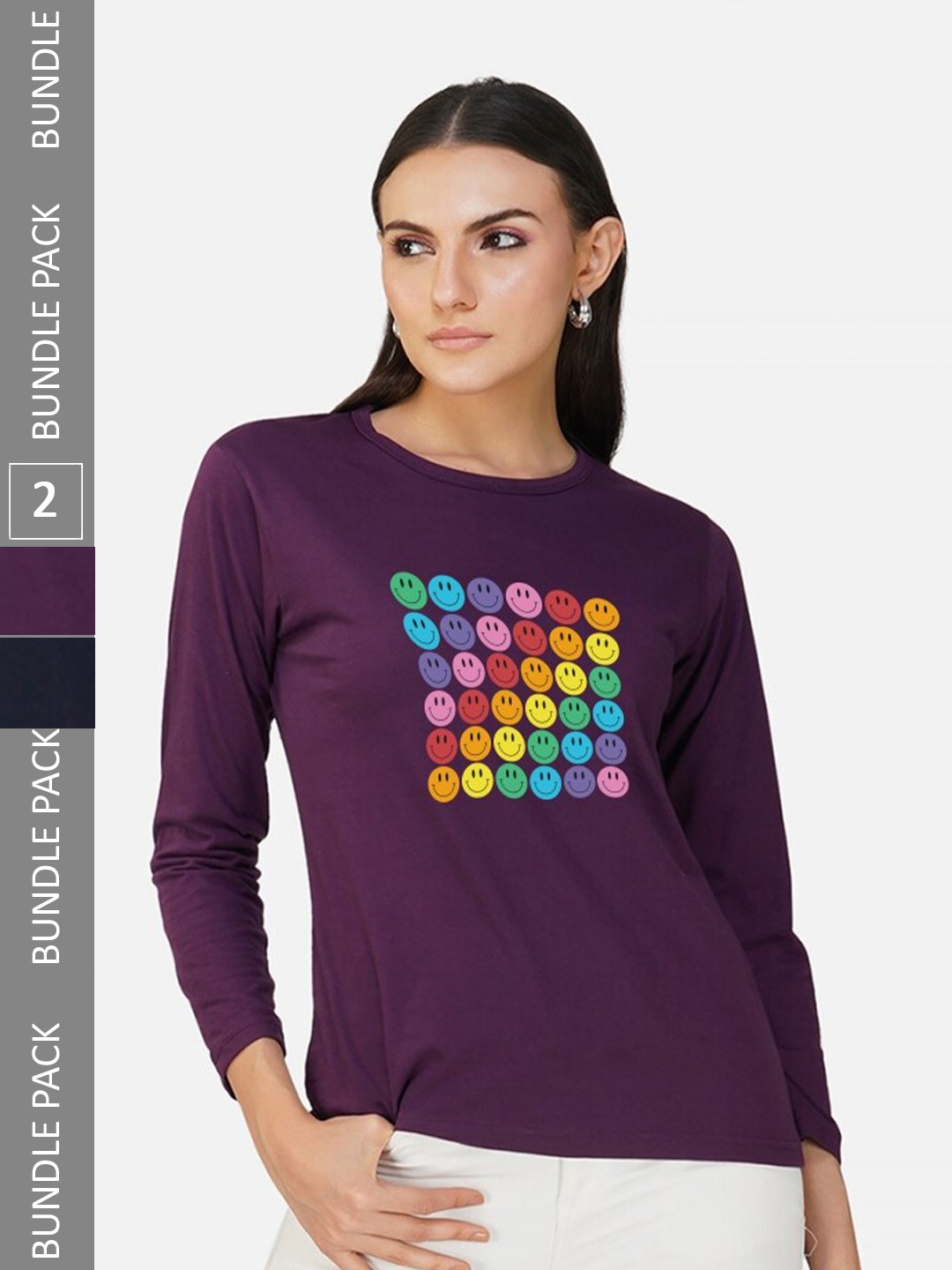 

CHOZI Pack Of 2 Typographic Printed Long Sleeves Cotton T-shirt, Purple