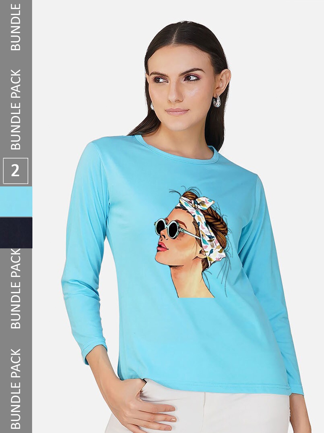 

CHOZI Pack Of 2 Graphic Printed Cotton T-shirt, Turquoise blue