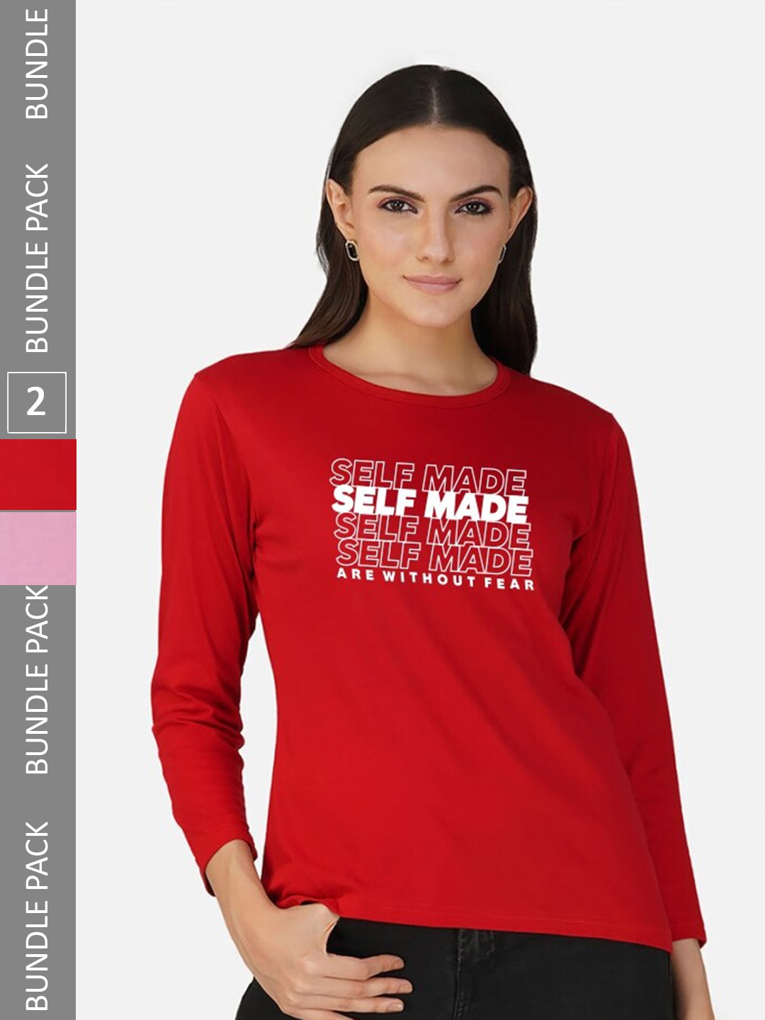

CHOZI Pack Of 2 Typography Printed Cotton T-shirt, Red