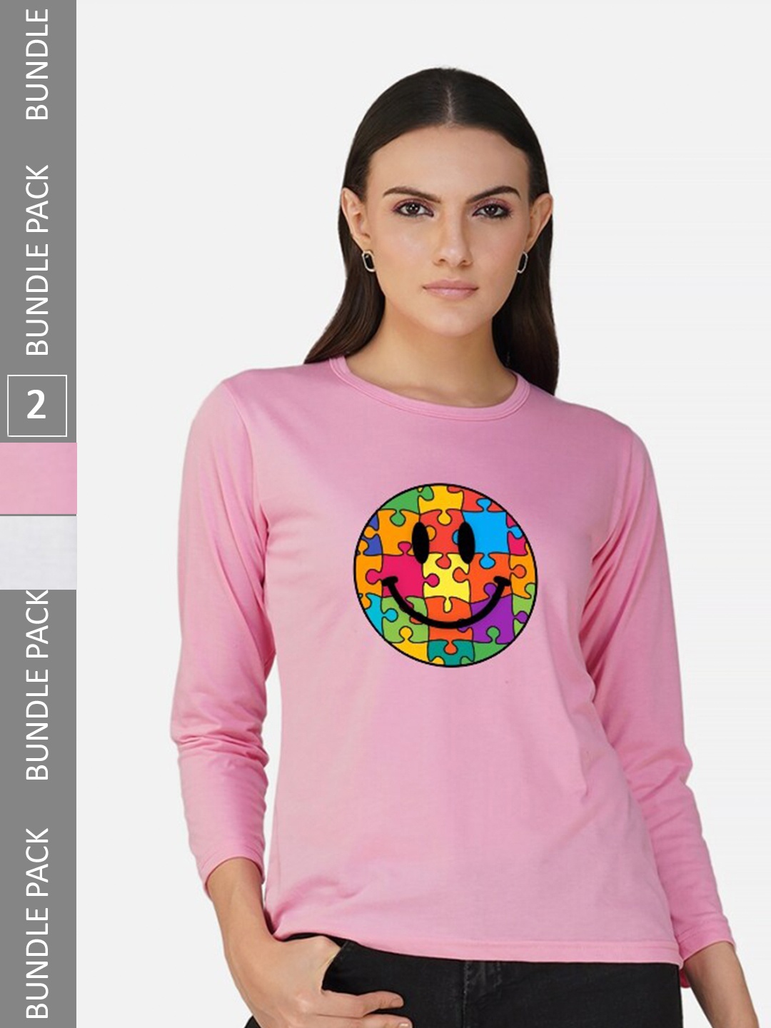 

CHOZI Pack Of 2 Graphic Printed Round Neck Cotton T-shirt, Pink