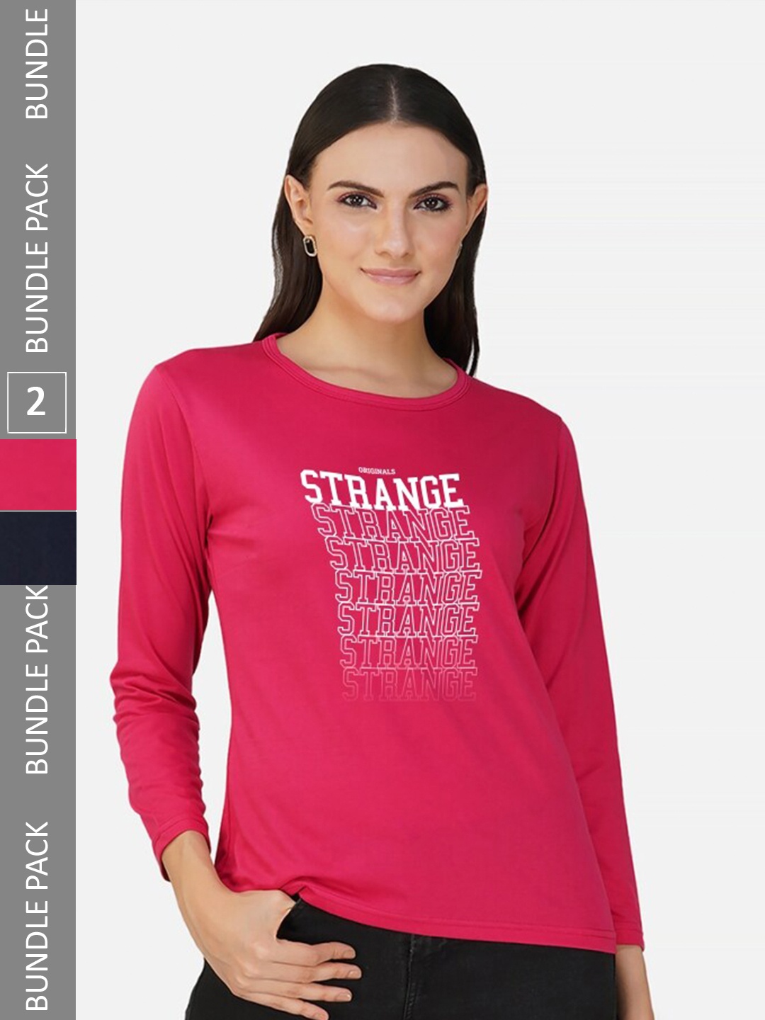 

CHOZI Pack Of 2 Typography Printed Cotton T-shirt, Pink