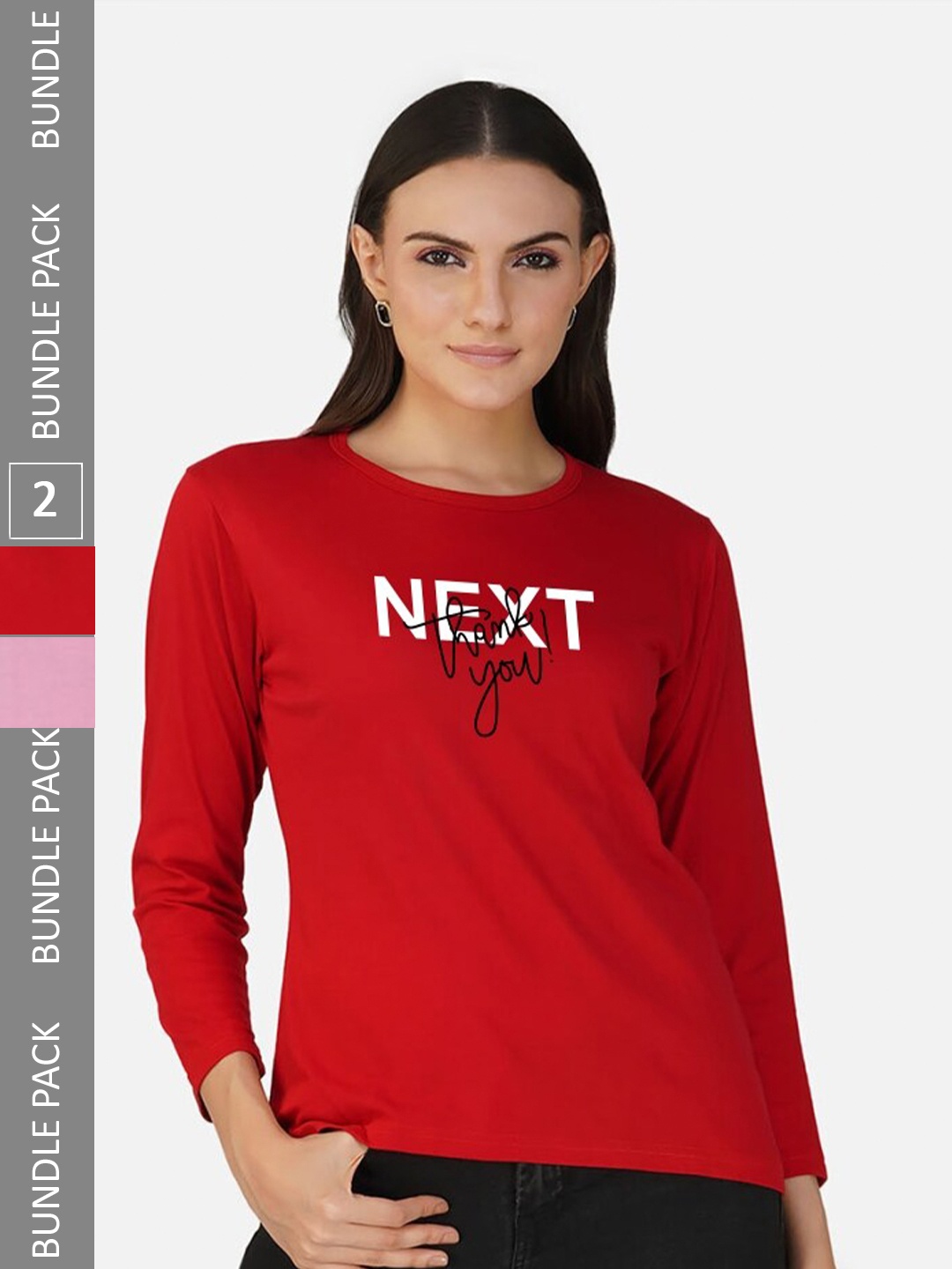 

CHOZI Pack Of 2 Typography Printed Cotton T-shirt, Red