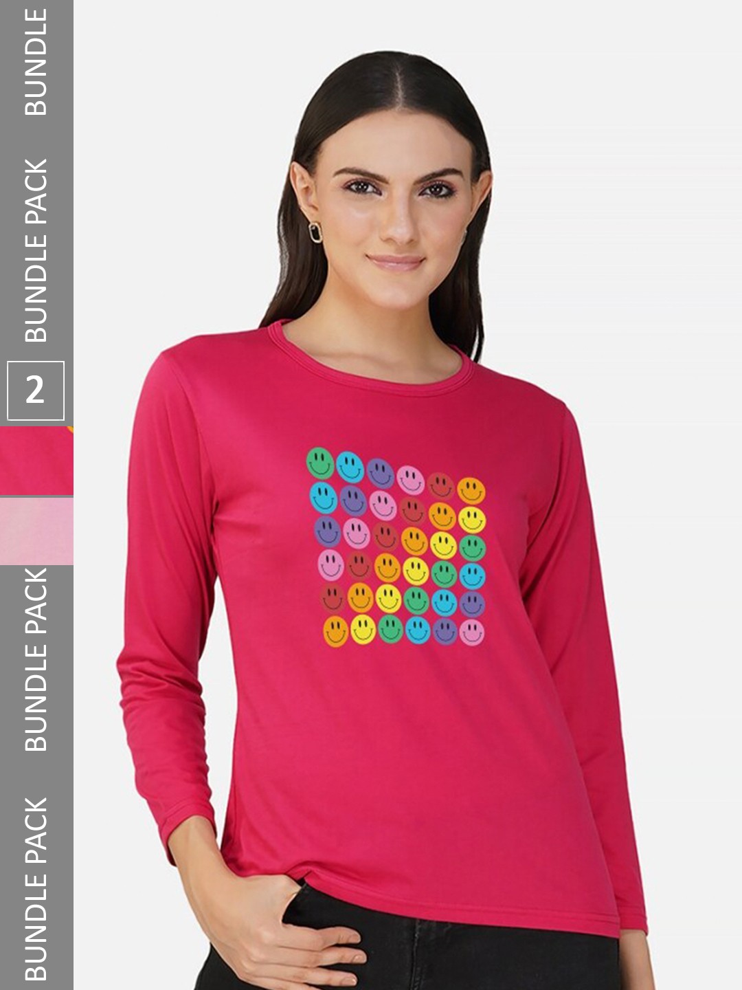 

CHOZI Pack of 2 Graphic Printed Cotton T-shirt, Pink