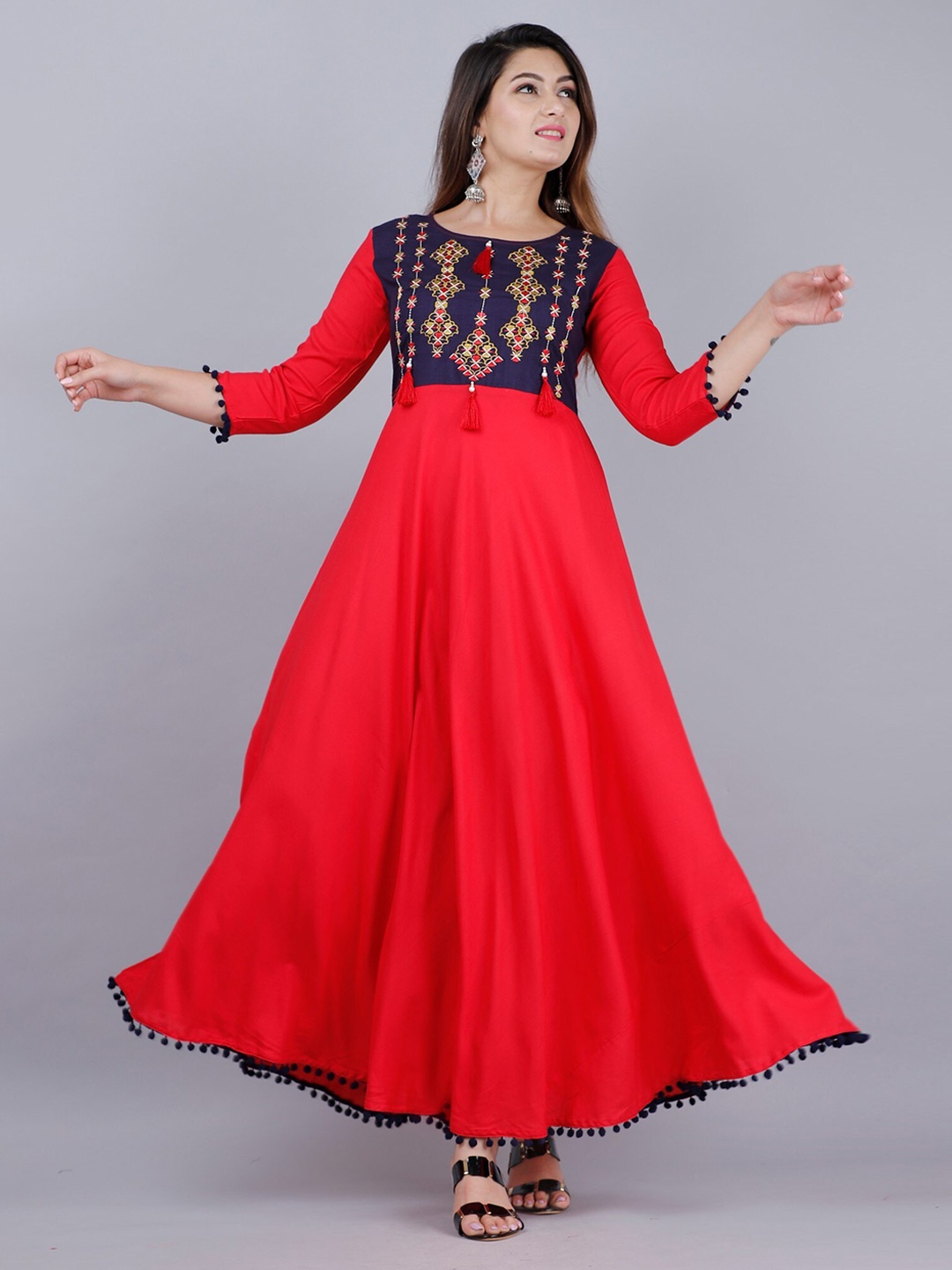 

VASANT APPAREL Ethnic Motifs Embroidered Fit & Flare Maxi Ethnic Dress, Pink