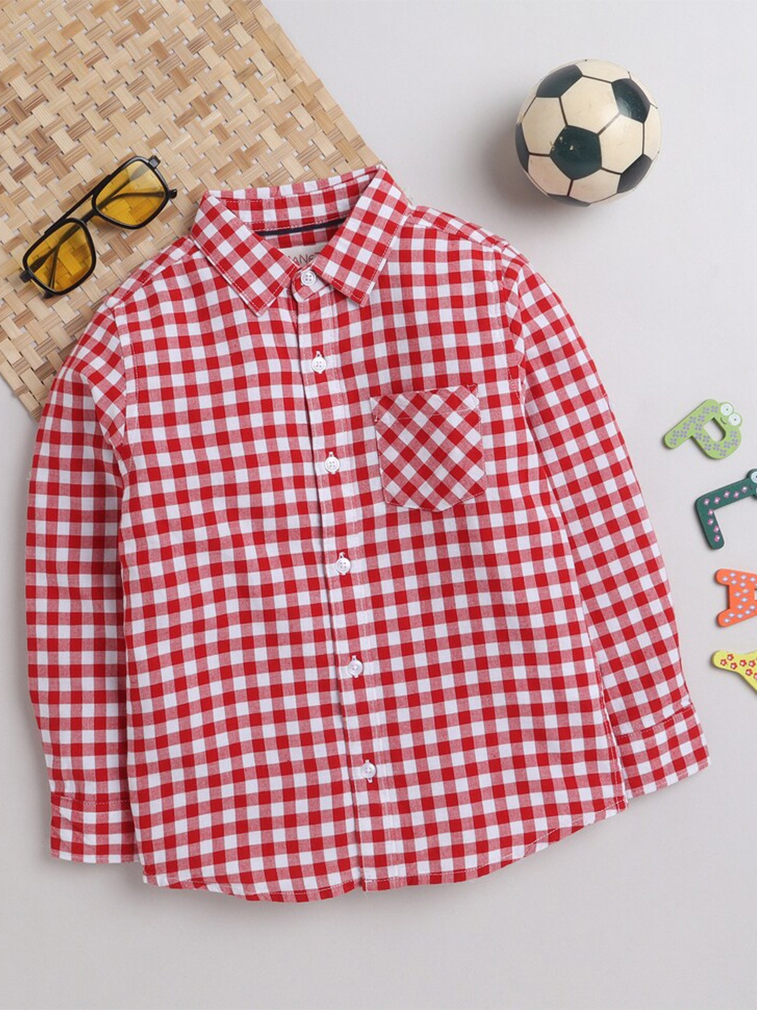 

MANET Boys Gingham Checked Cotton Casual Shirt, Red