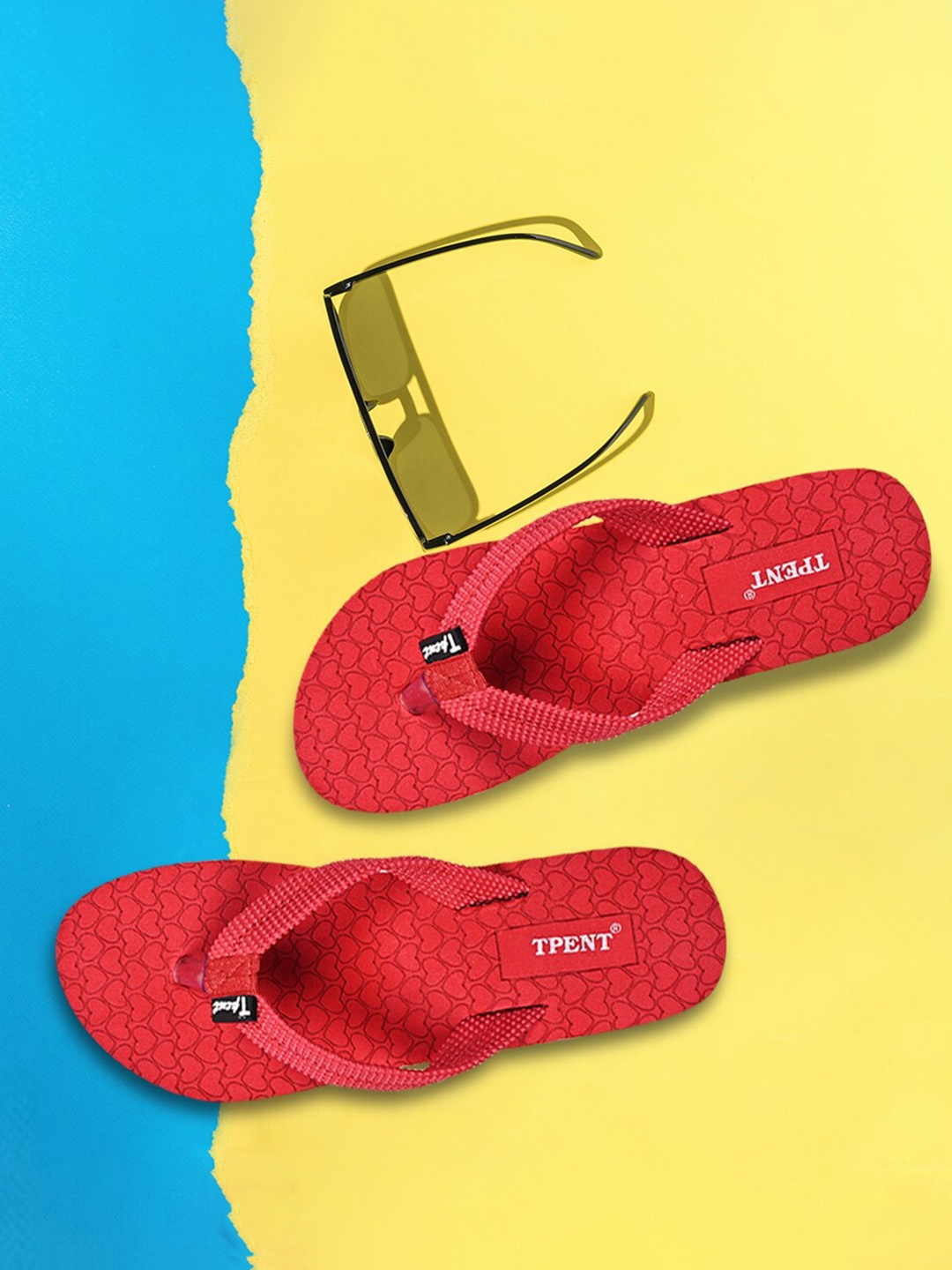 

TPENT Women Self Design Rubber Thong Flip-Flops, Red