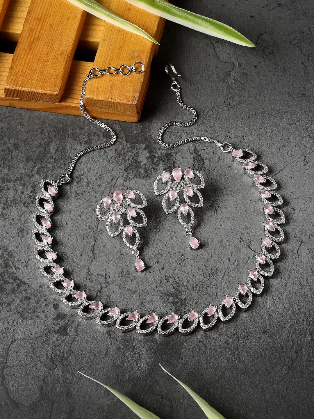 

ZENEME Rhodium-Plated American Diamond Studded Jewellery Set, Silver