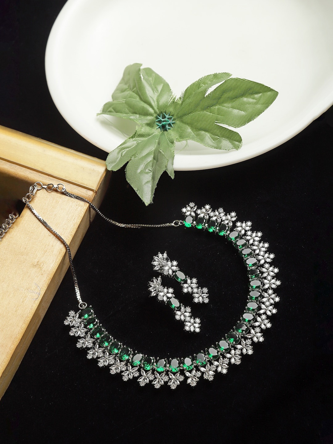 

ZENEME Rhodium-Plated AD-studded Jewellery Set, Silver