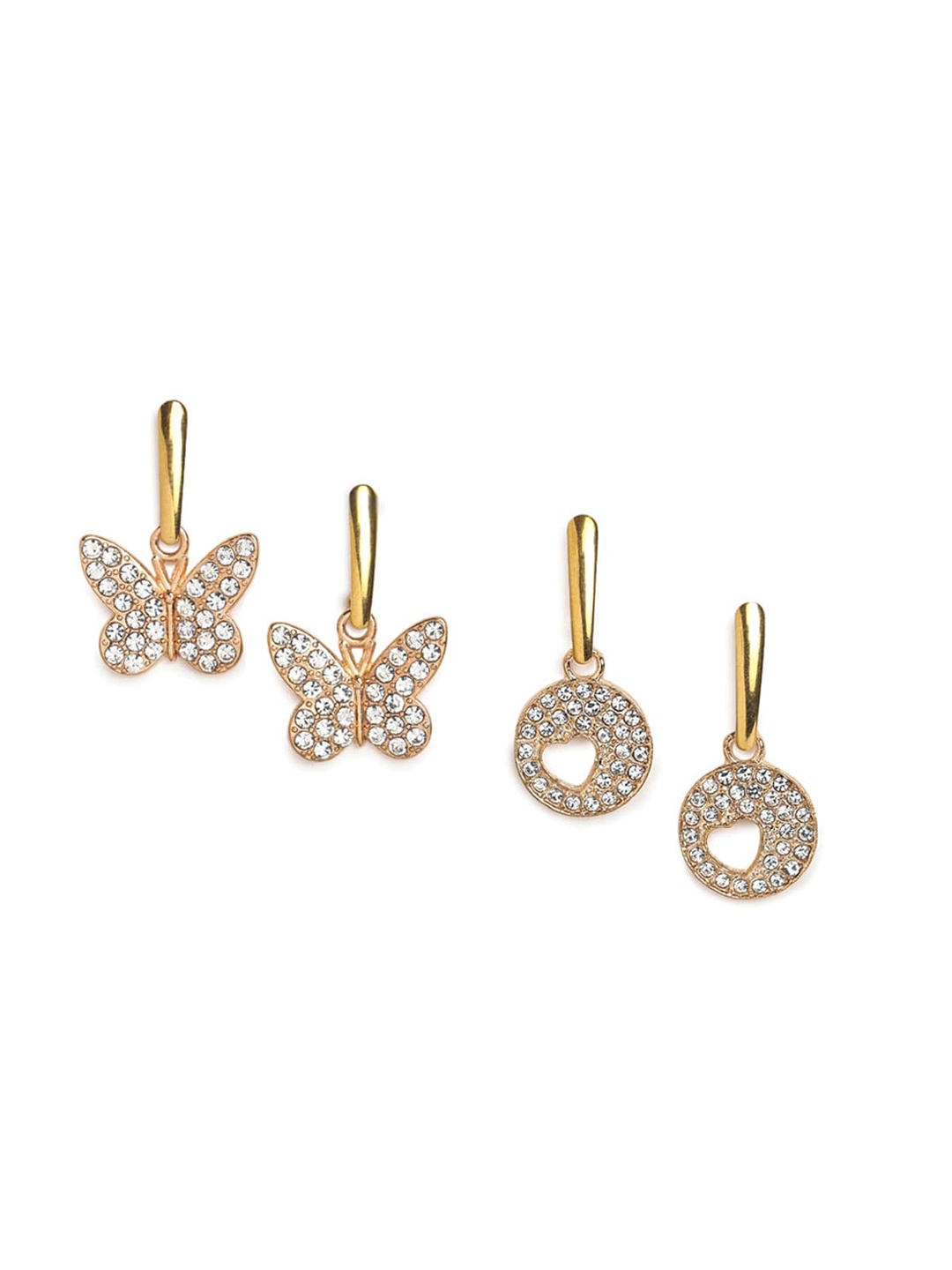 

EL REGALO Set Of 2 Studded Contemporary Drop Earrings, Gold