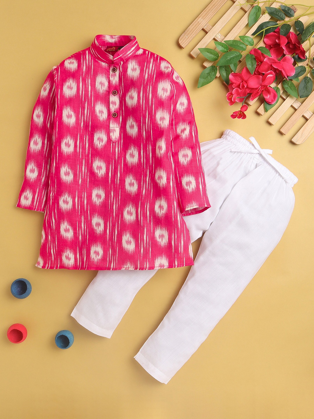 

BAESD Boys Abstract Printed Kurta With Pyjamas, Pink