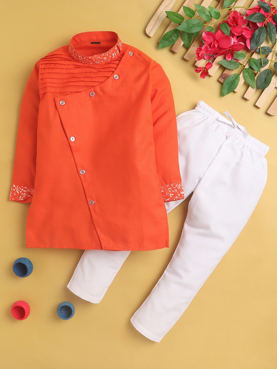 

BAESD Boys Angrakha Kurta With Pyjamas, Orange