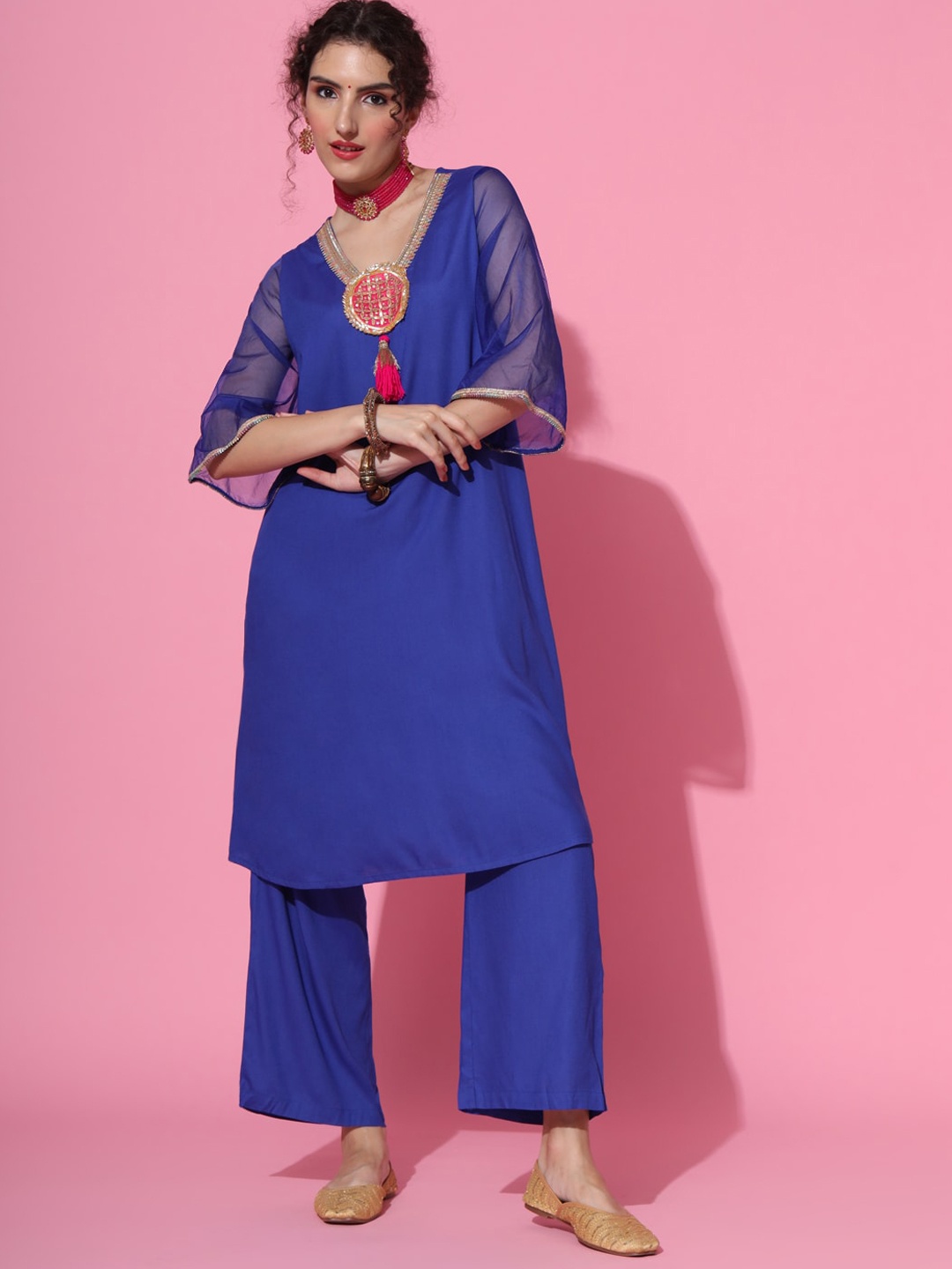 

METRO-FASHION Gotta Patti Kurta with Trousers, Blue
