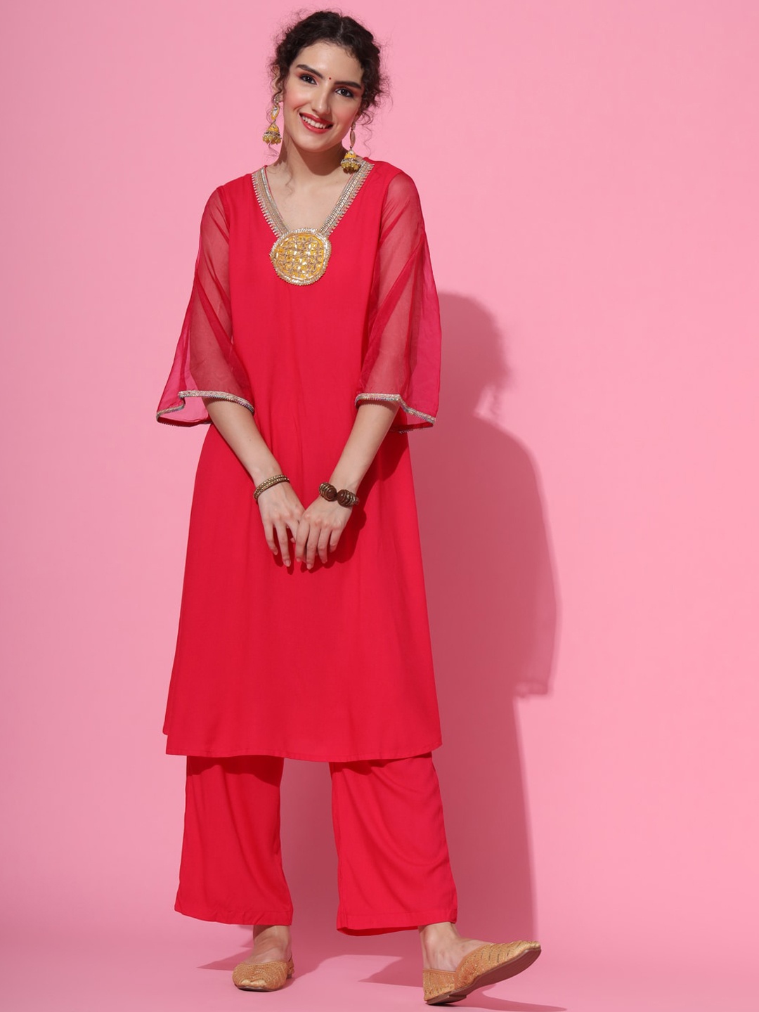 

METRO-FASHION Gotta Patti Kurta with Trousers, Pink