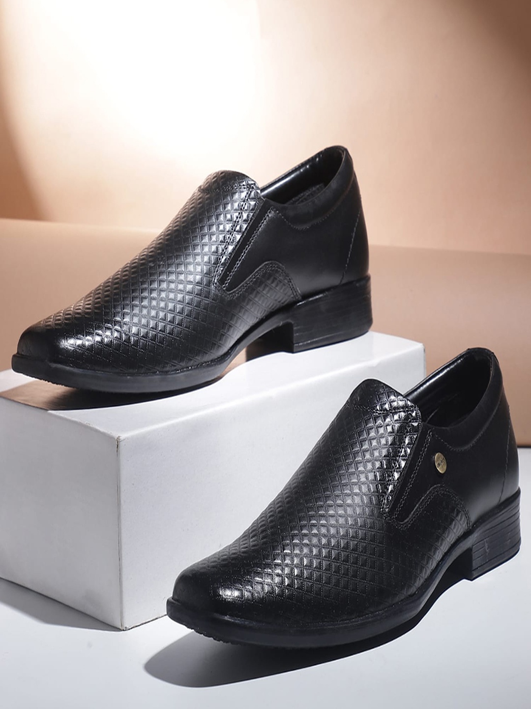 

Liberty Men Textured Leather Formal Slip-On Shoes, Black