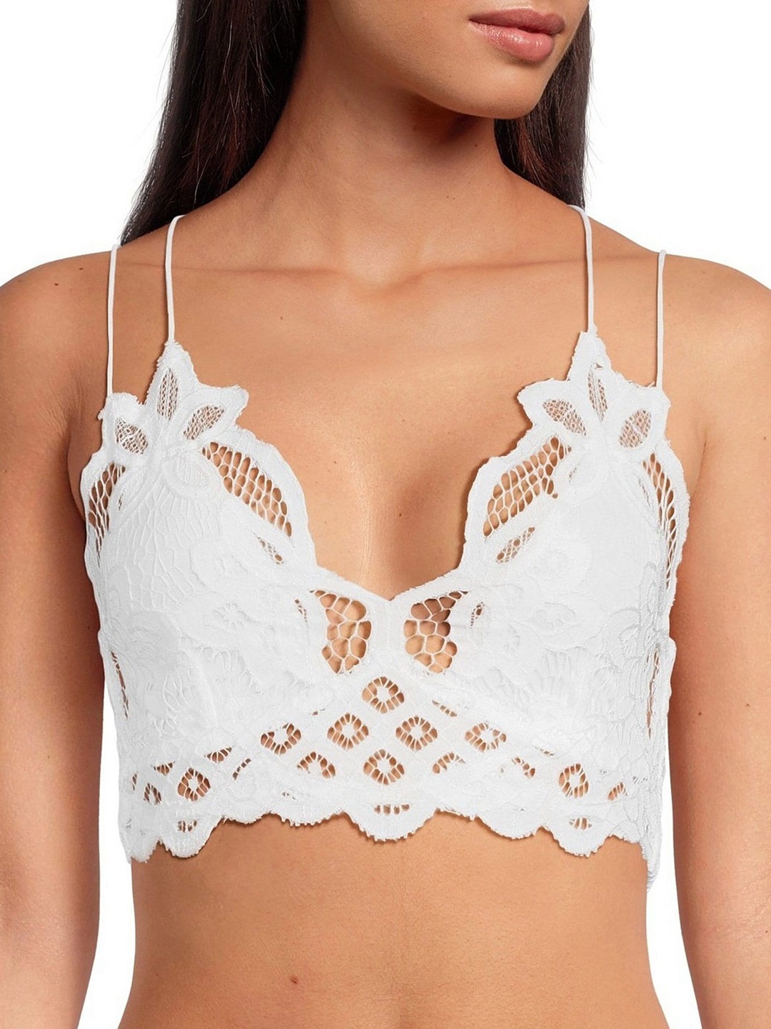 

VAGHBHATT Floral Lightly Padded Half Coverage All Day Comfort Bralette Lace Bra, White