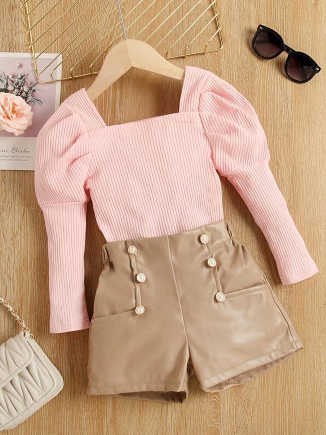 

Bold N Elegant Girls Long Sleeve Top with Shorts, Pink
