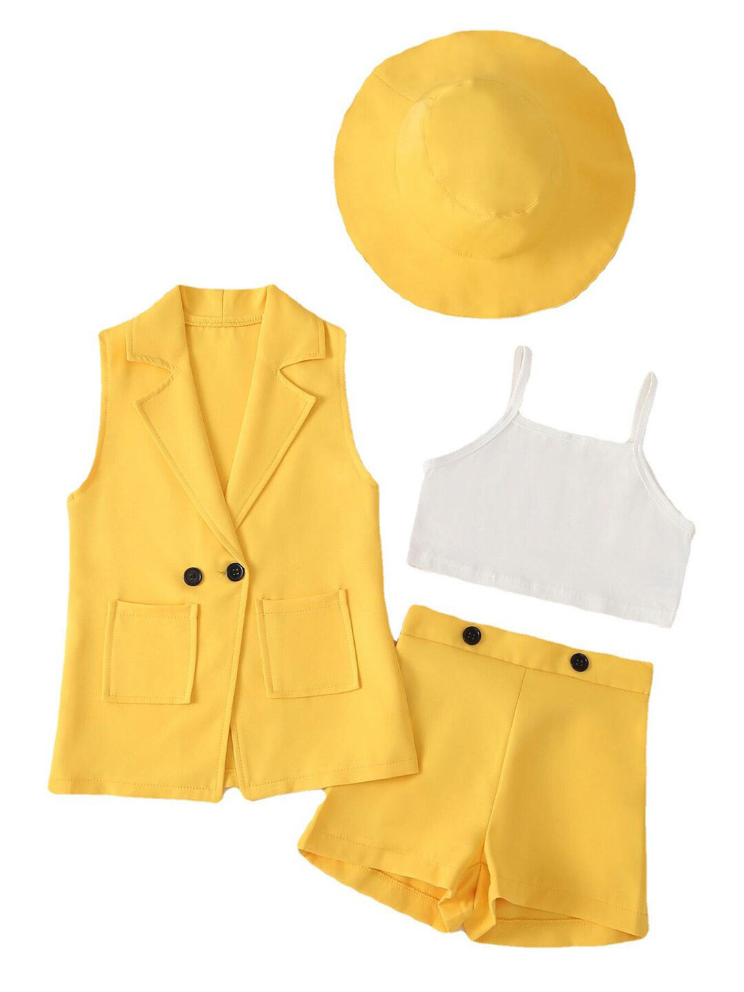 

Bold N Elegant Girls Crop Top Shorts with Coat & Hat, Yellow