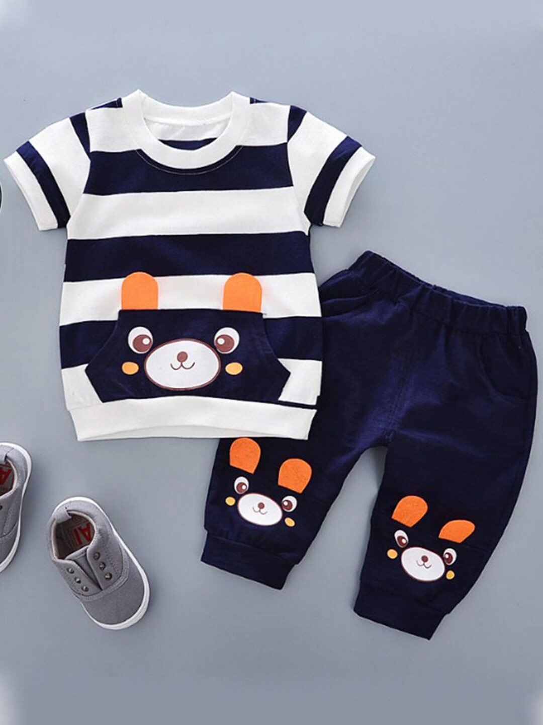 

Bold N Elegant Kids Striped T-shirt with Shorts, Navy blue