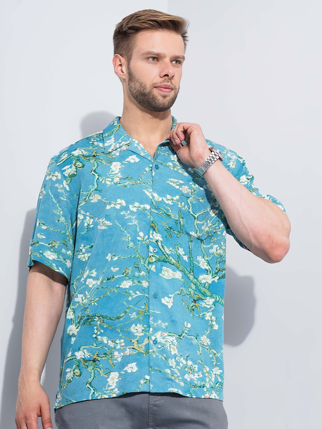 

Celio Classic Regular Fit Floral Printed Cotton Casual Shirt, Blue