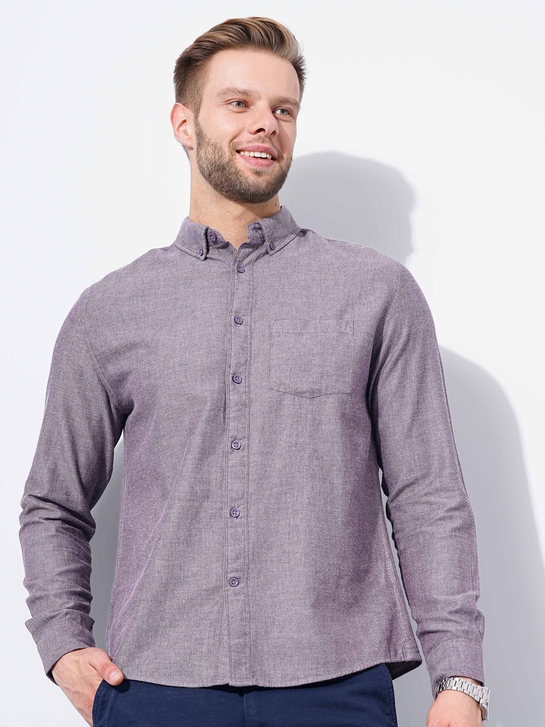 

Celio Classic Regular Fit Cotton Formal Shirt, Purple